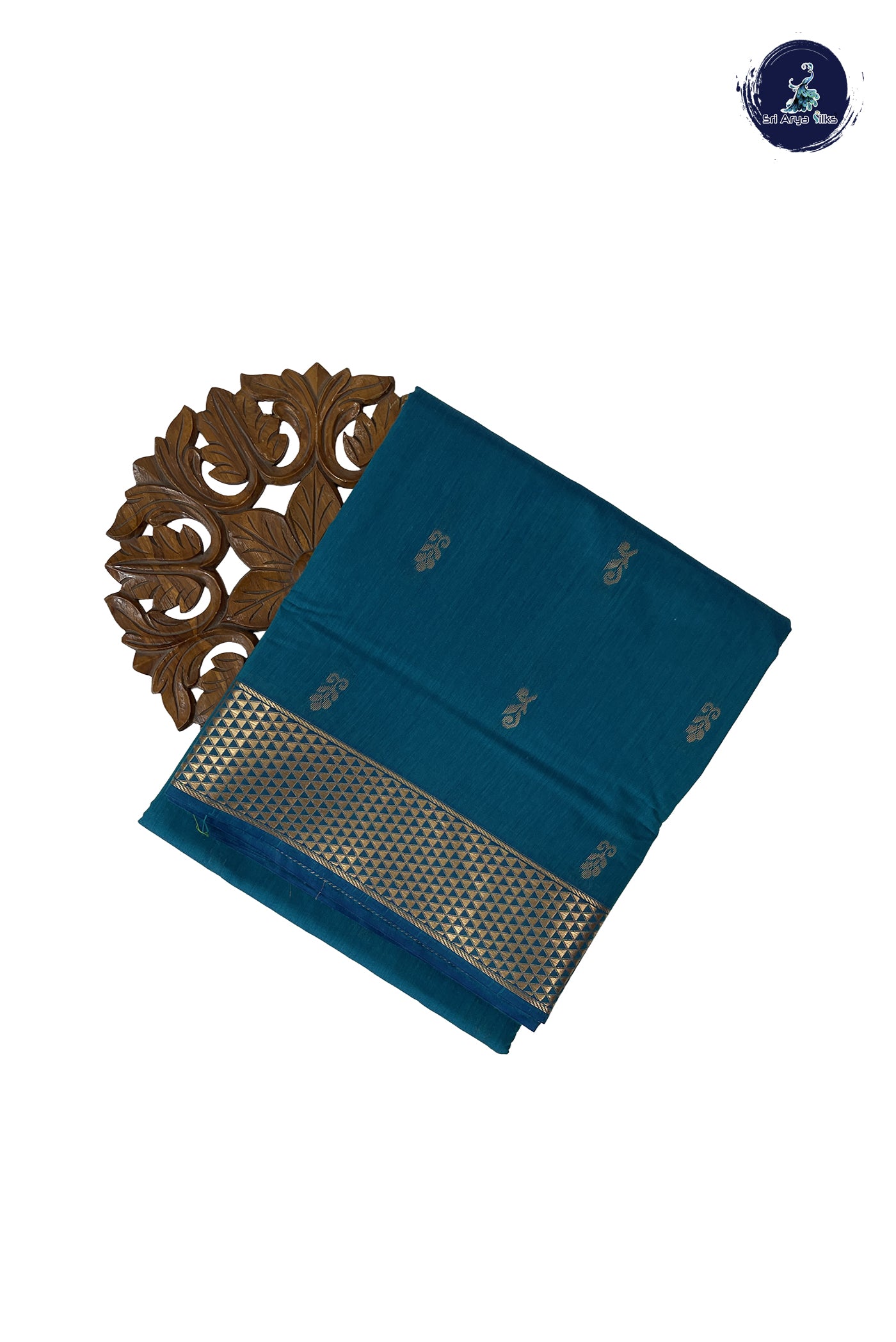 Sapphire Green Madisar Semi Silk Cotton Saree With Zari Buttas Pattern
