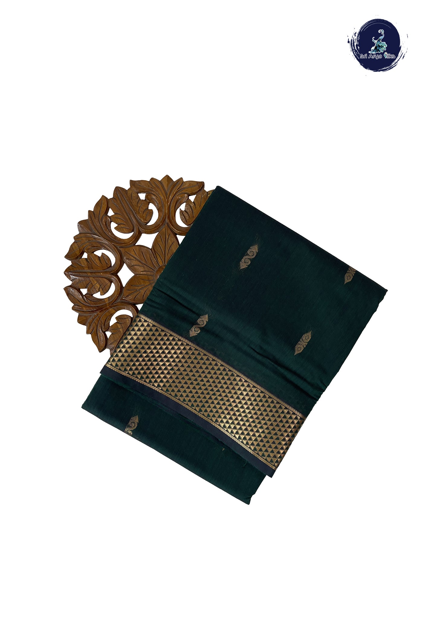 Dark Green Madisar Semi Silk Cotton Saree With Zari Buttas Pattern