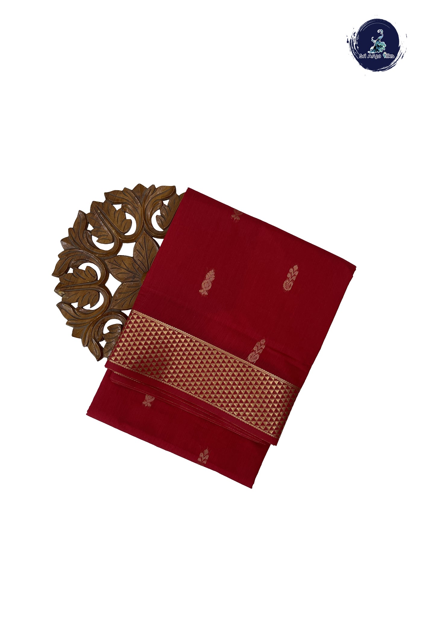 Red Madisar Semi Silk Cotton Saree With Zari Buttas Pattern