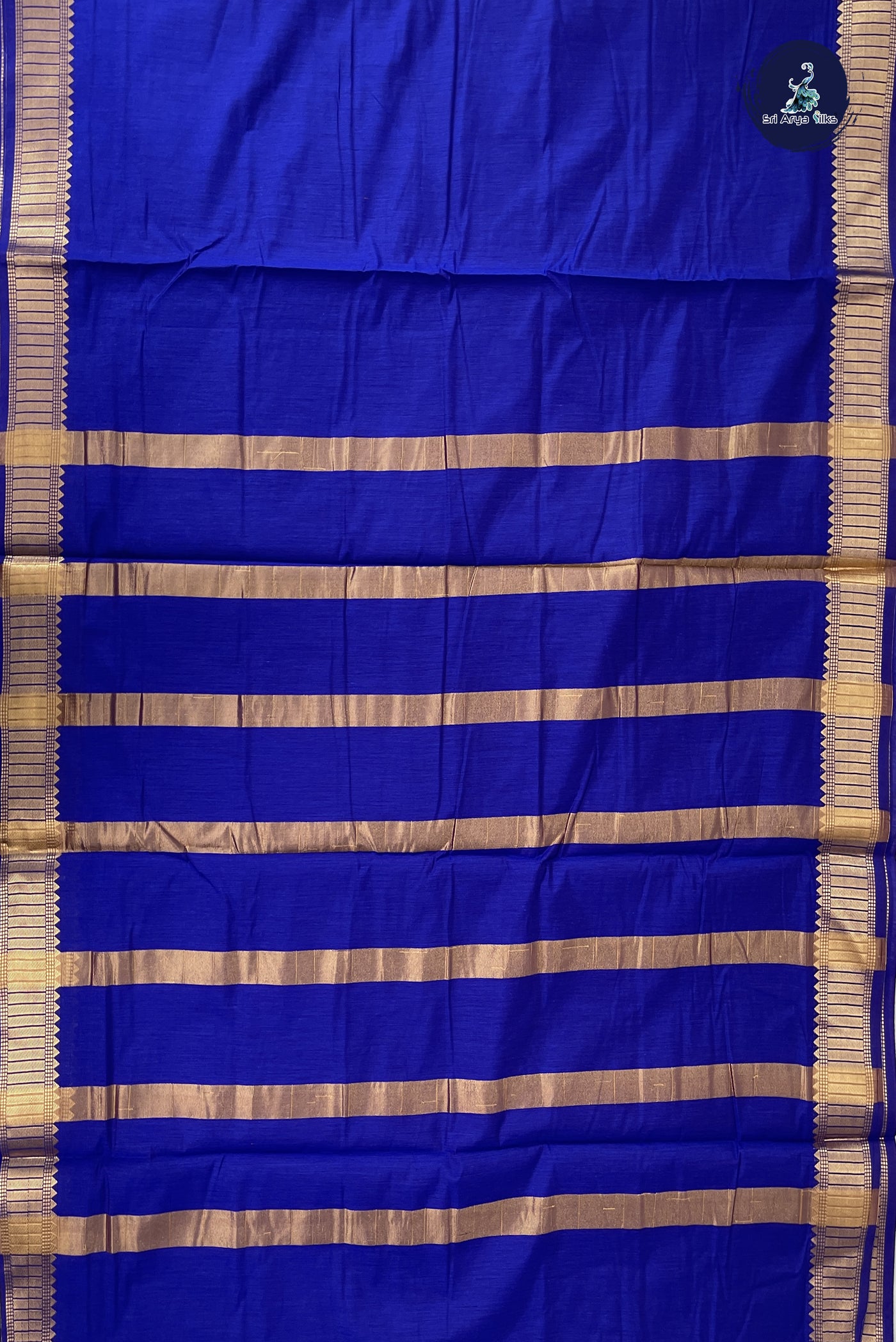 MS Blue Madisar Semi Silk Cotton Saree With Plain Pattern
