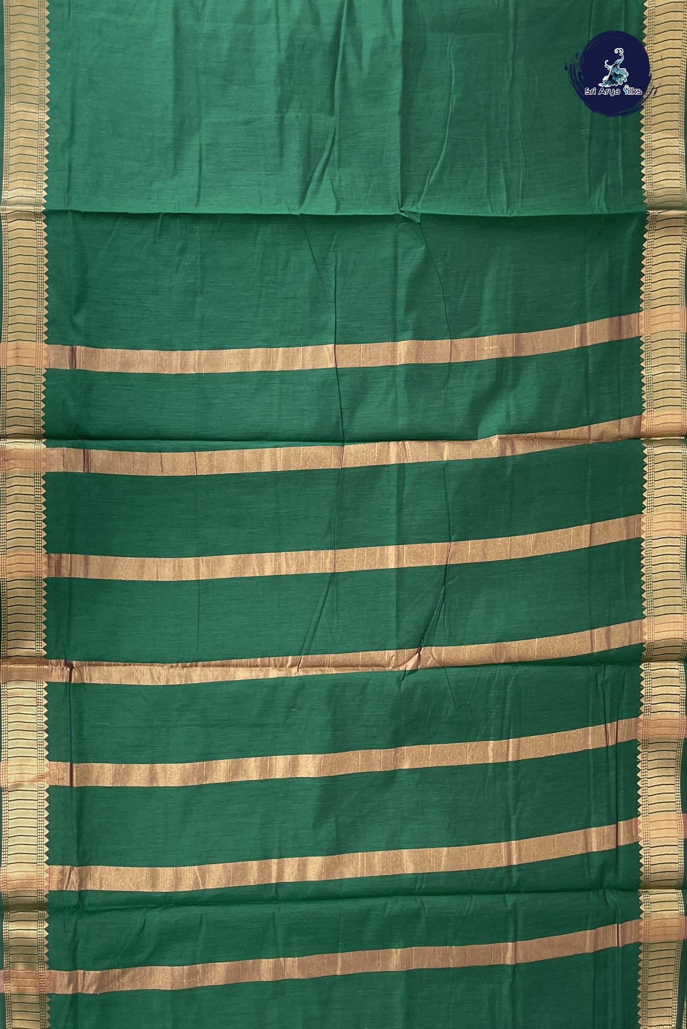 Green Madisar Semi Silk Cotton Saree With Plain Pattern