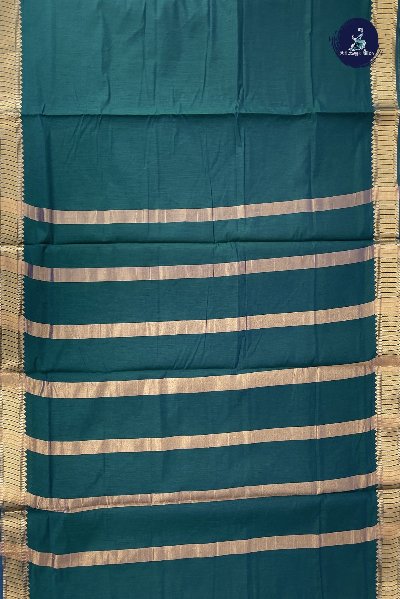Green Madisar Semi Silk Cotton Saree With Plain Pattern