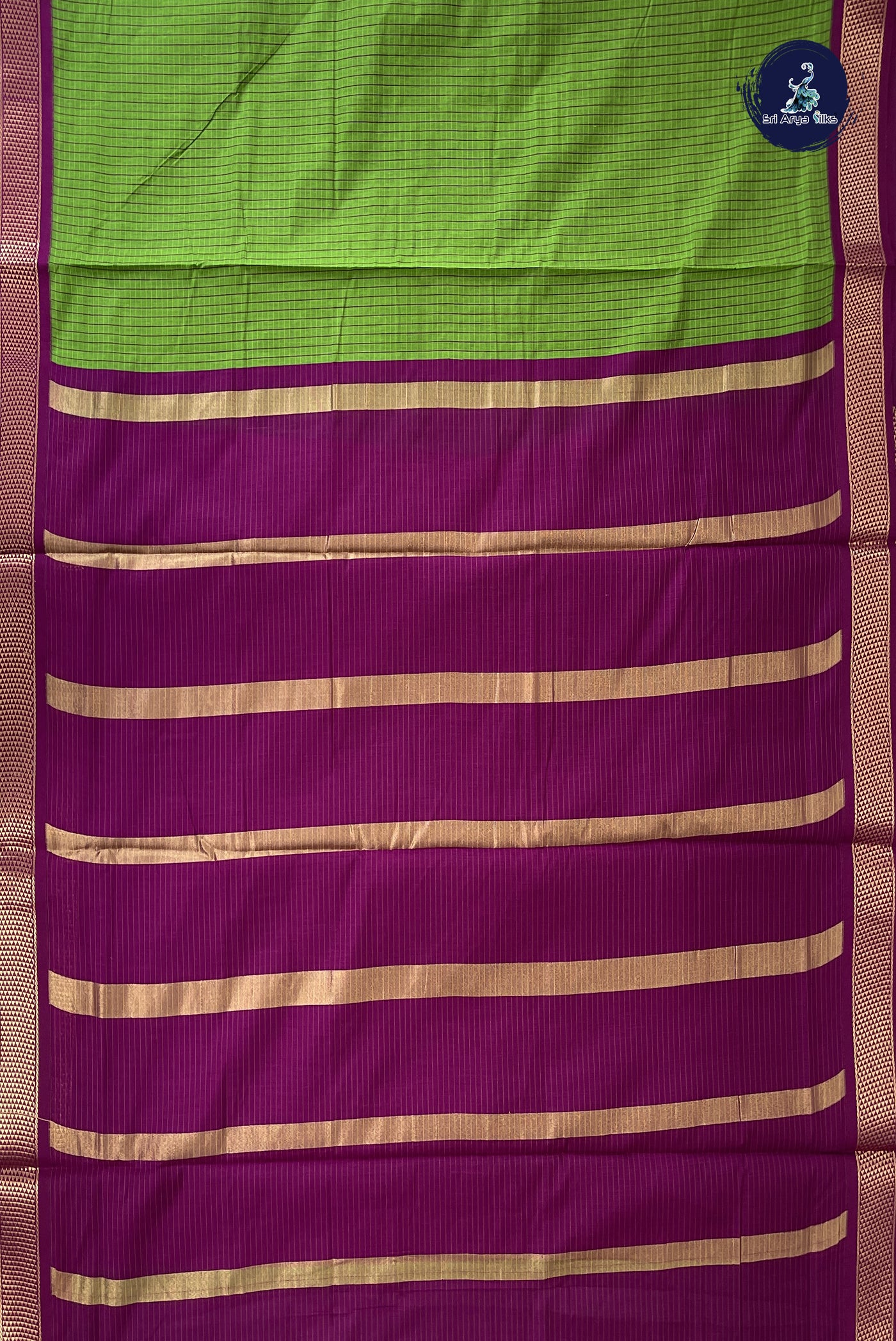 Light Green Madisar Semi Silk Cotton Saree With Checked Pattern