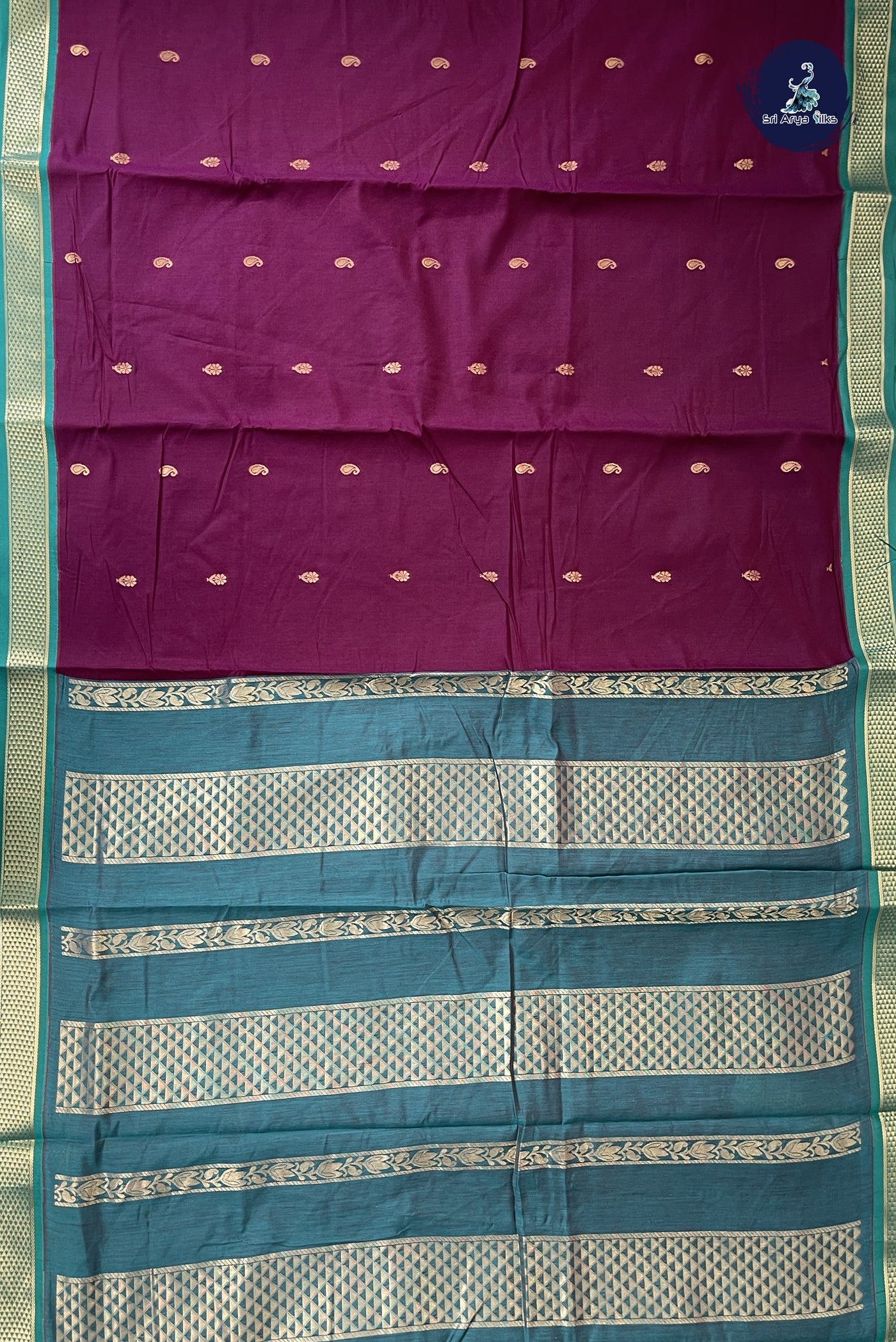 Burgundy Madisar Semi Silk Cotton Saree With Zari Buttas Pattern