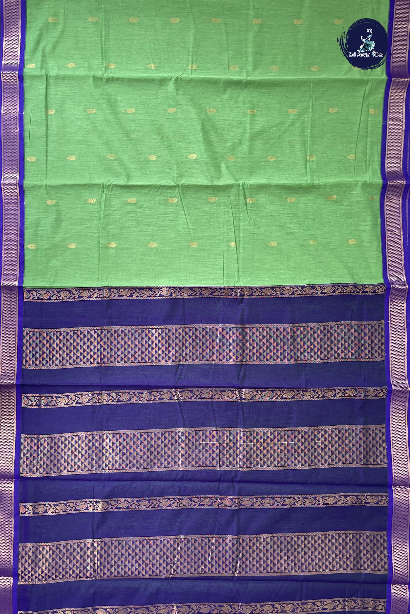 Light Green Madisar Semi Silk Cotton Saree With Zari Buttas Pattern