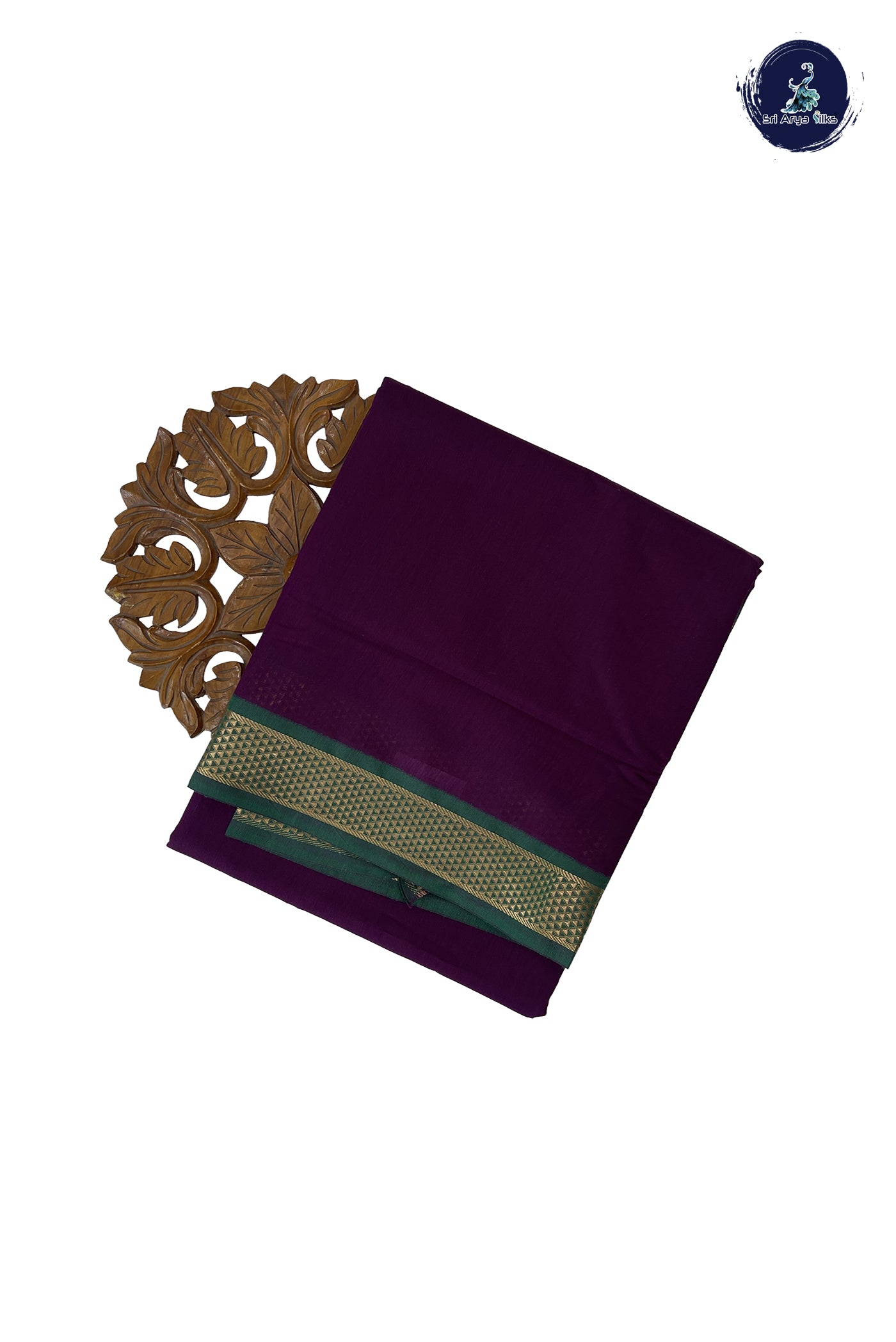 Dark Brinjal Madisar Semi Silk Cotton Saree With Plain Pattern