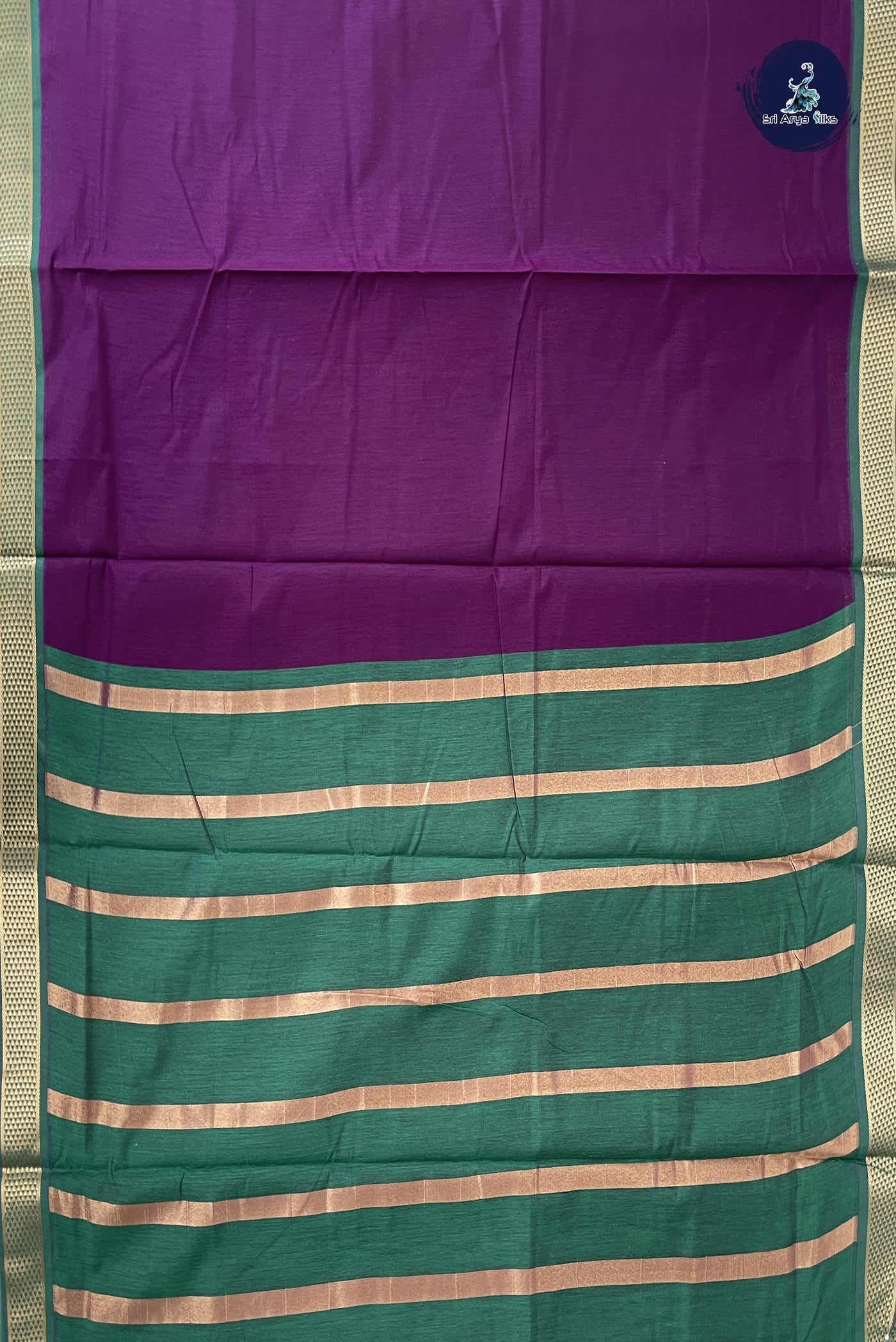 Dark Brinjal Madisar Semi Silk Cotton Saree With Plain Pattern
