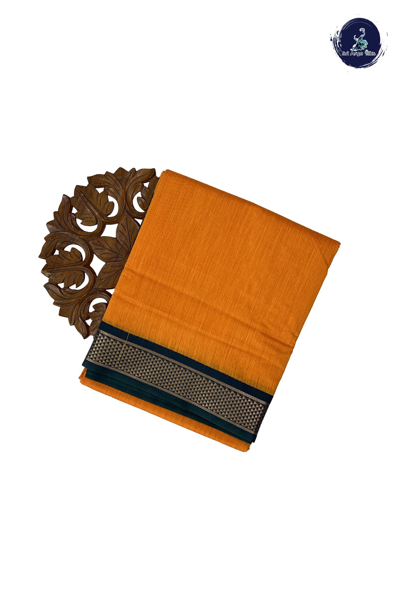 Yellowish Orange Madisar Semi Silk Cotton Saree With Plain Pattern