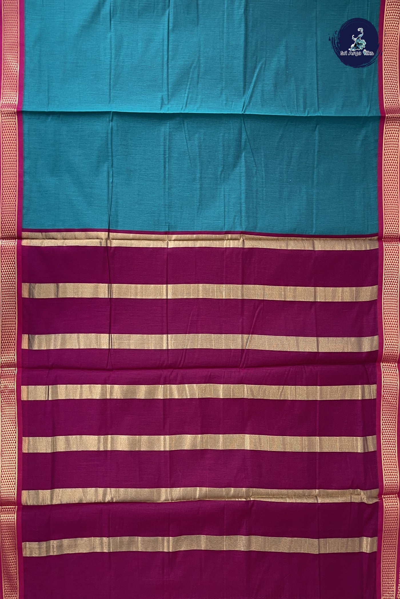 Sapphire Green Madisar Semi Silk Cotton Saree With Plain Pattern