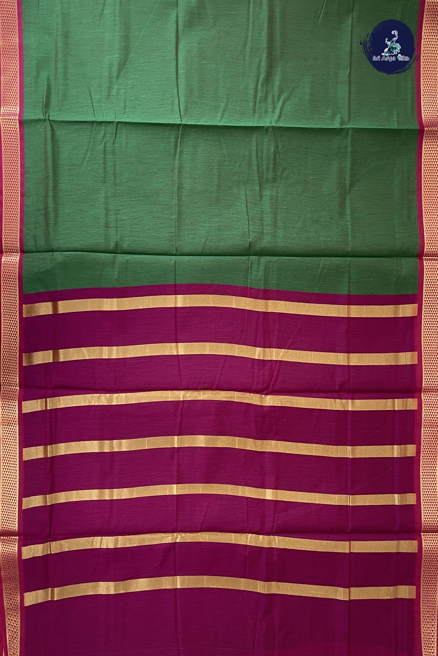 Green Madisar Semi Silk Cotton Saree With Plain Pattern