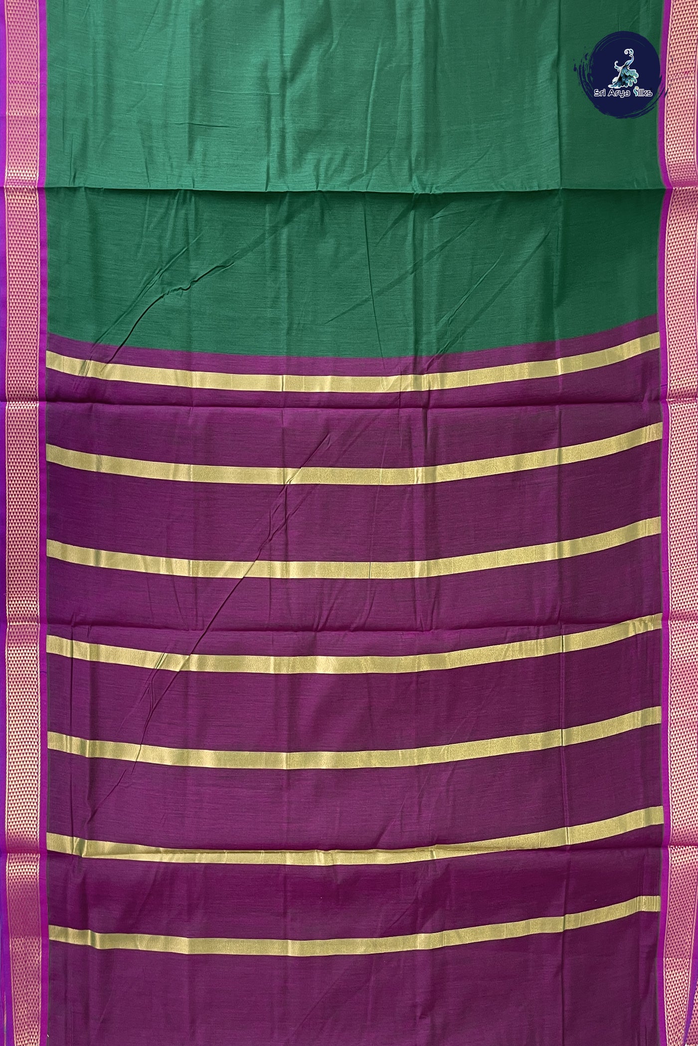 Bottle Green Madisar Semi Silk Cotton Saree With Plain Pattern