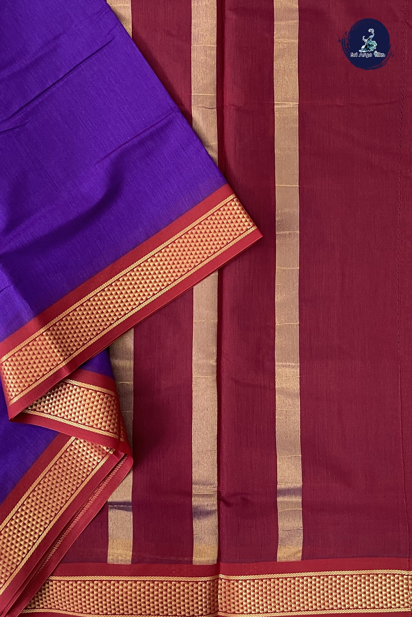 Violet Madisar Semi Silk Cotton Saree With Plain Pattern