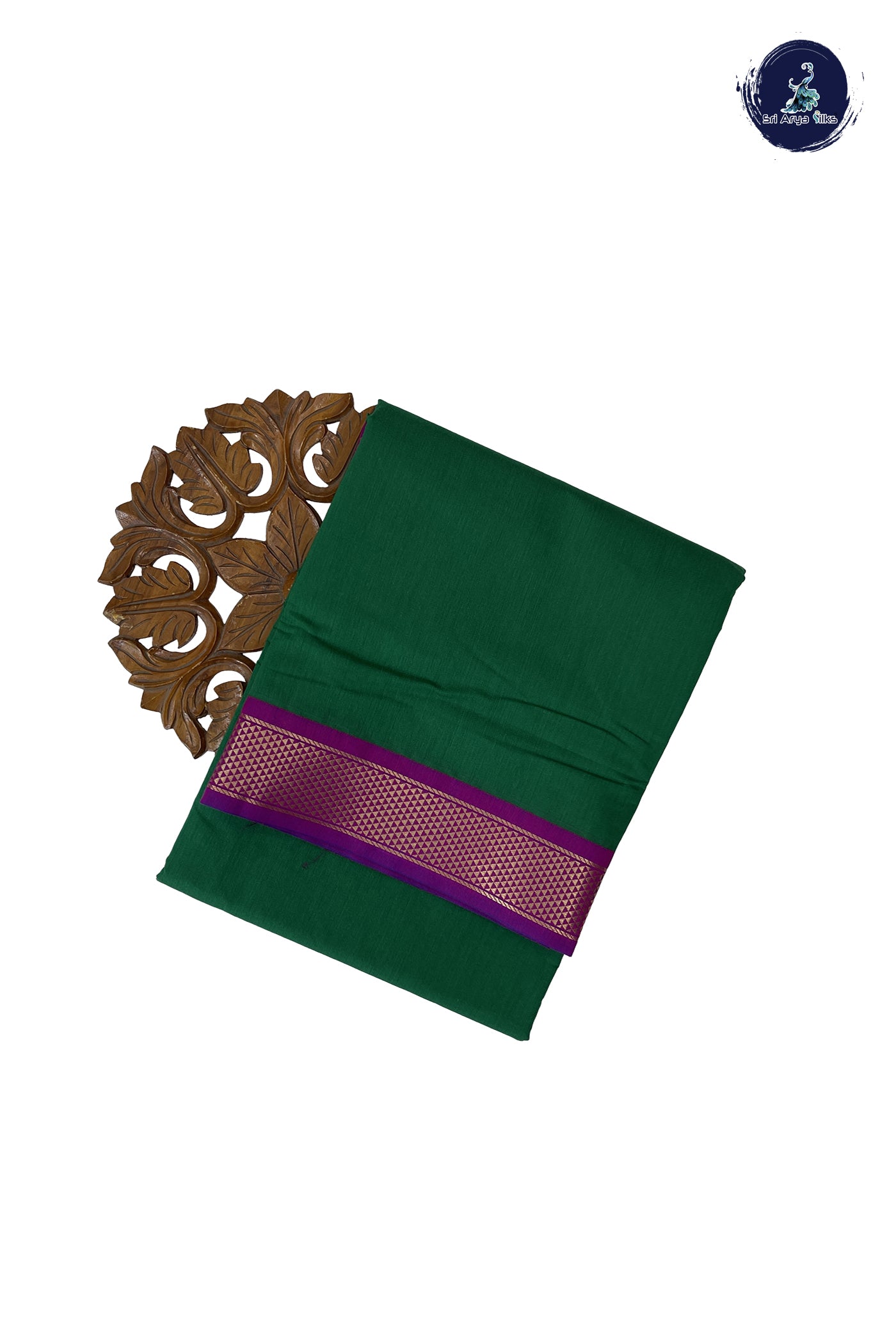 Dark Green Madisar Semi Silk Cotton Saree With Plain Pattern