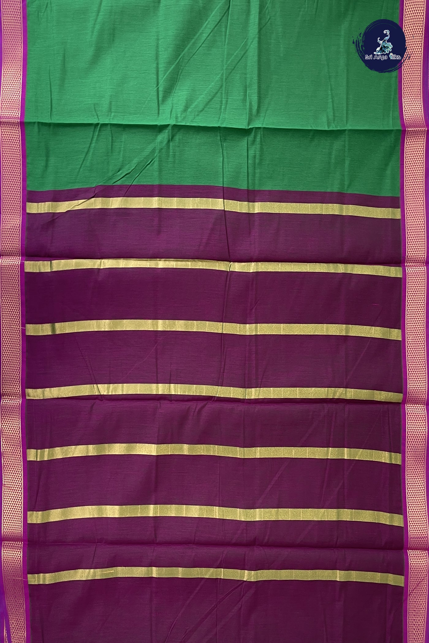 Dark Green Madisar Semi Silk Cotton Saree With Plain Pattern
