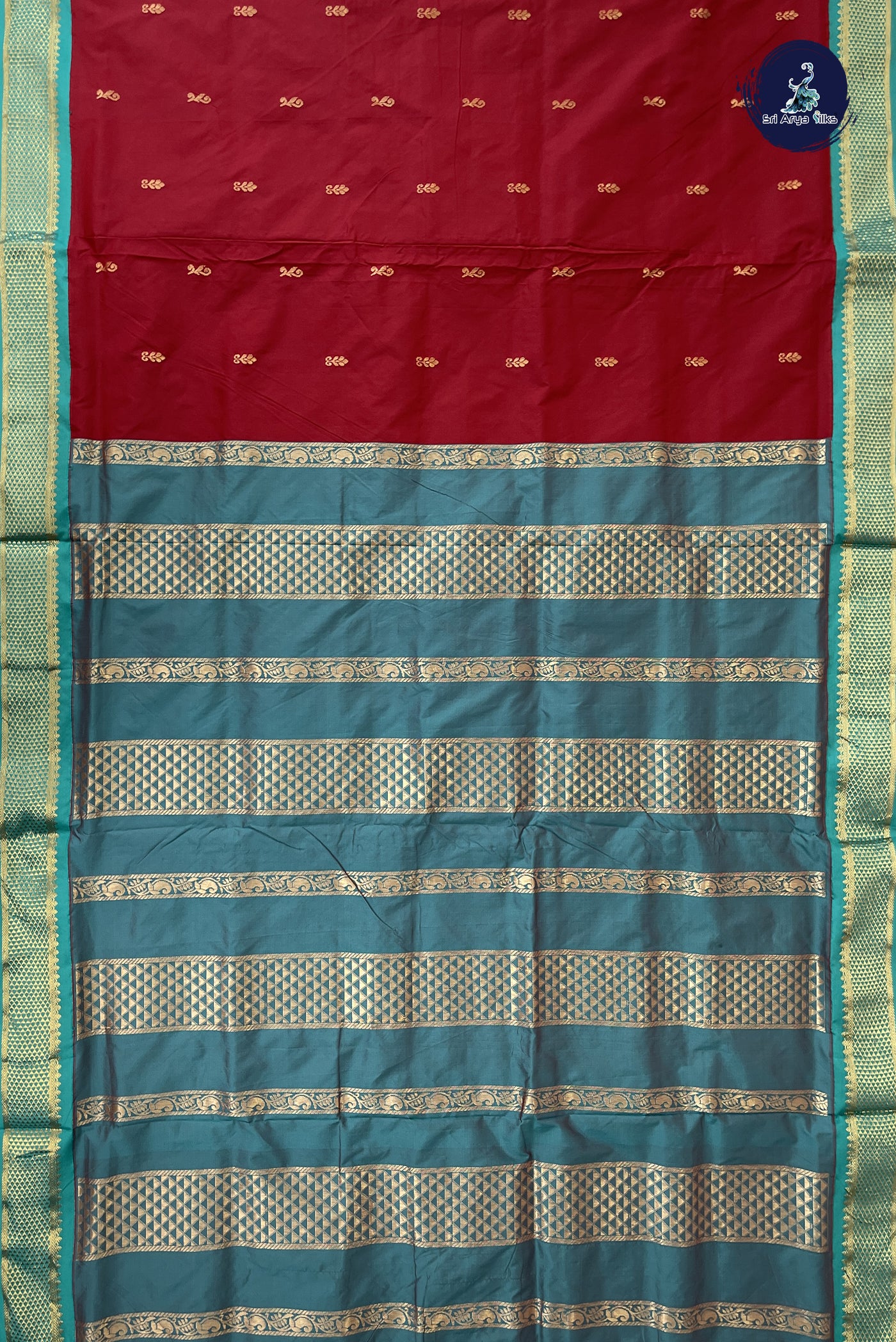Maroon Madisar Semi Silk Saree With Zari Buttas Pattern