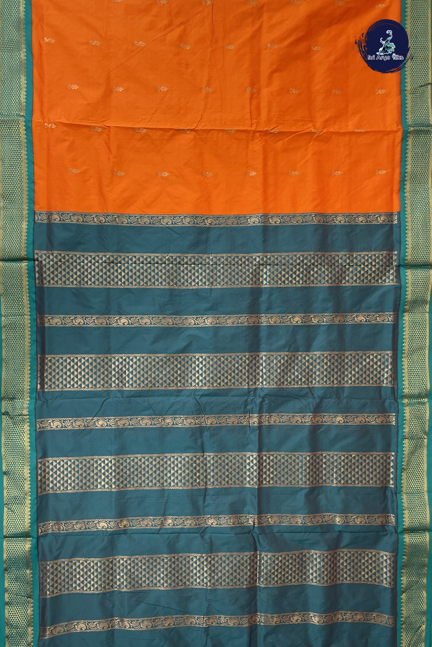 Lite Mustard Orange Madisar Semi Silk Saree With Zari Buttas Pattern