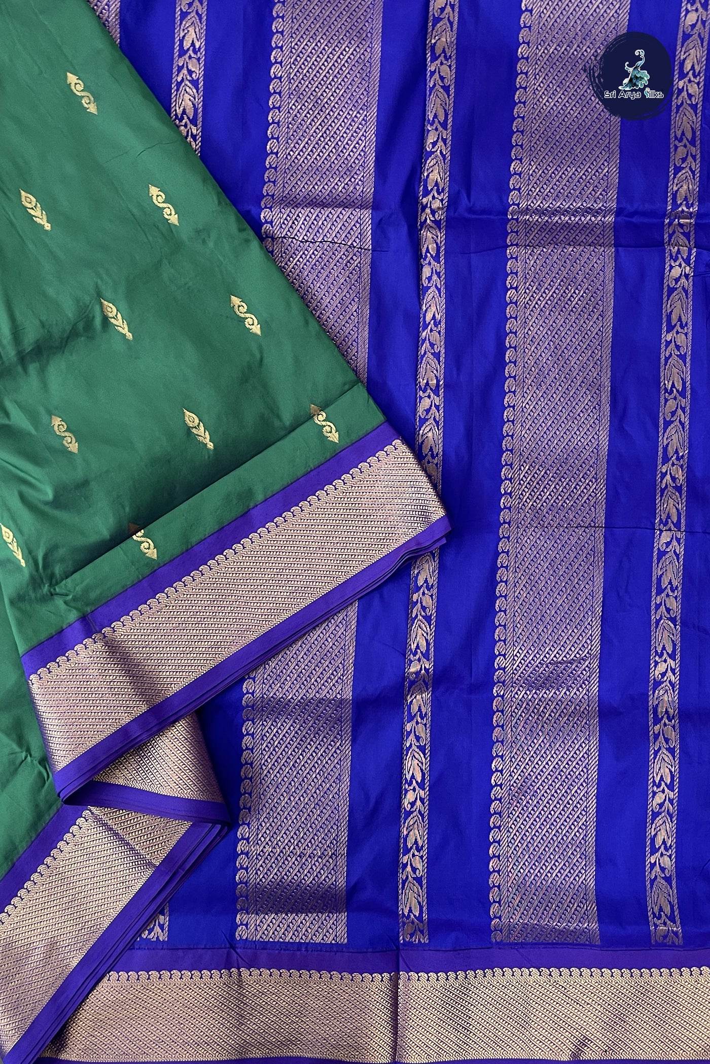 Green Madisar Semi Silk Saree With Zari Buttas Pattern