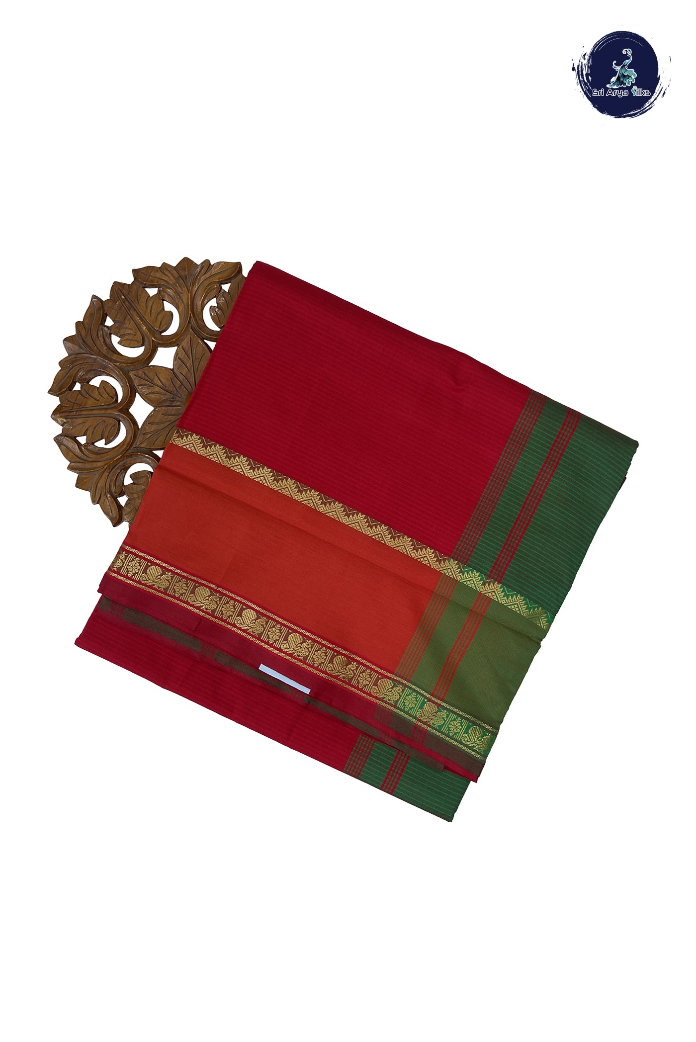 Red Madisar Semi Silk Cotton Saree With Doria Lines Pattern