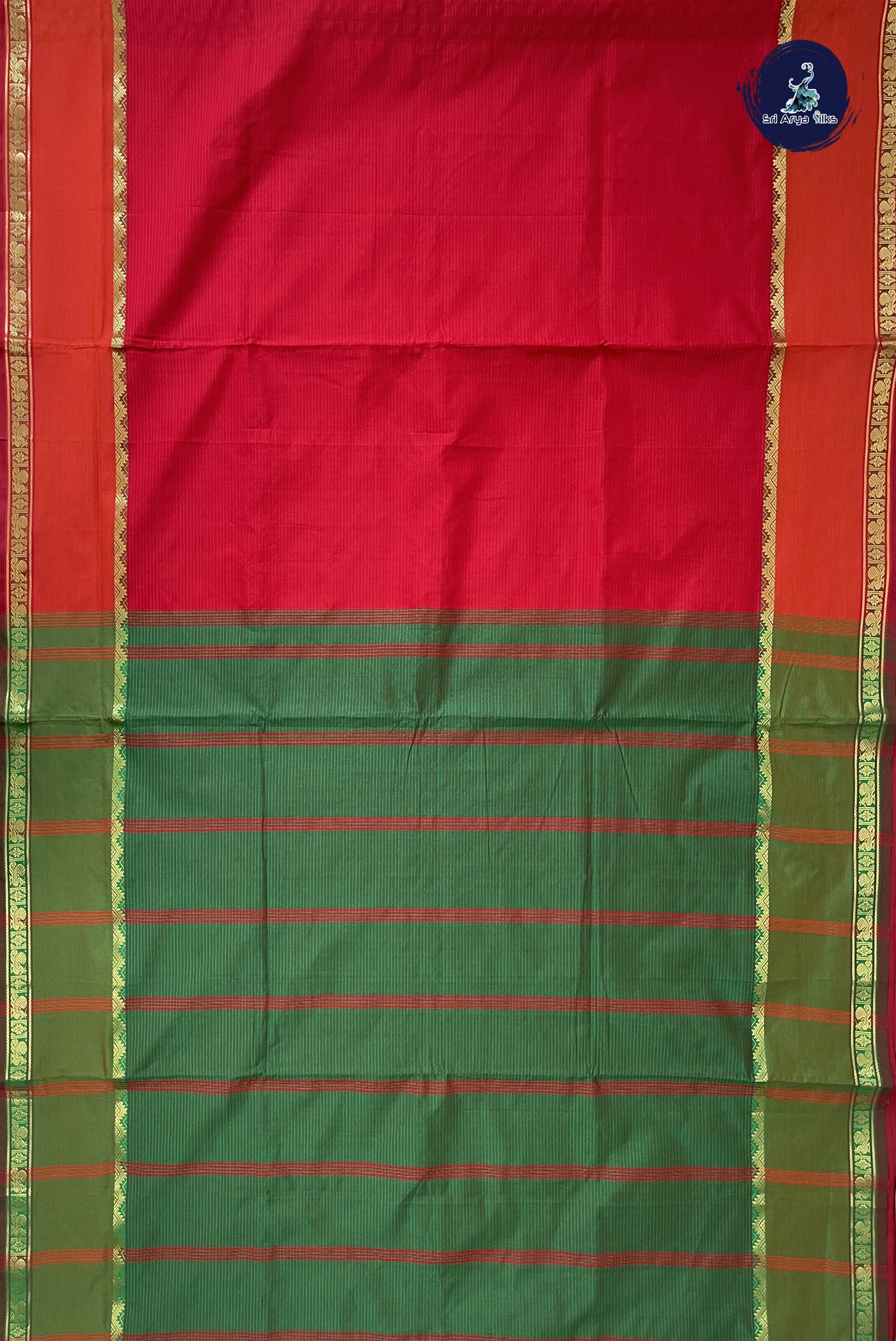Red Madisar Semi Silk Cotton Saree With Doria Lines Pattern