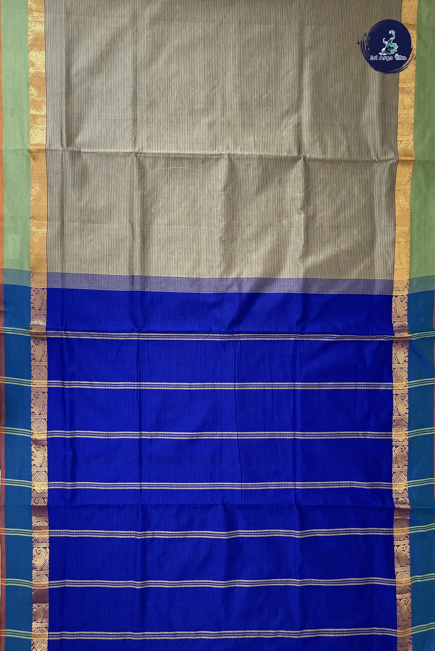 Grey Madisar Semi Silk Cotton Saree With Doria Lines Pattern