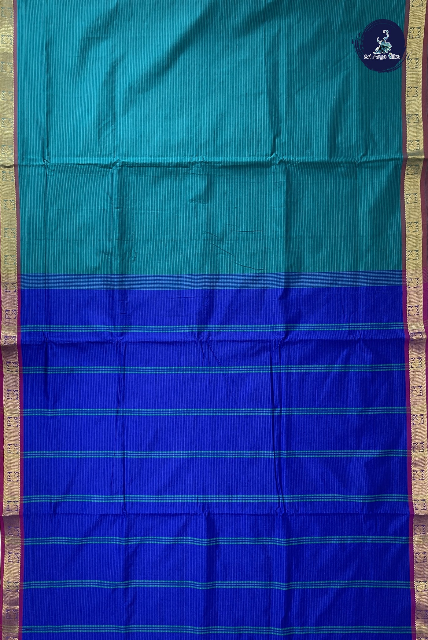 Dark Green Madisar Semi Silk Cotton Saree With Doria Lines Pattern
