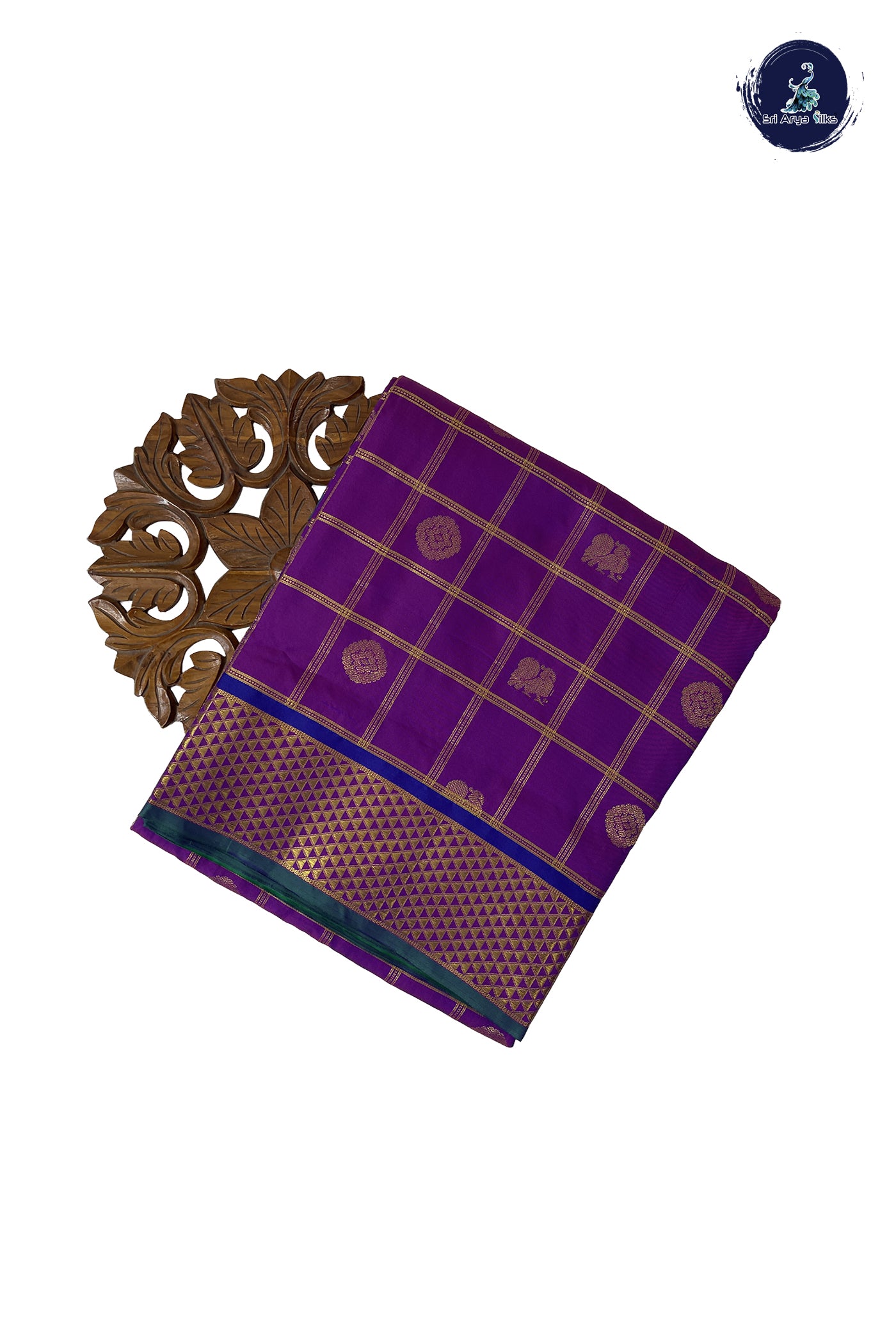 Dual Tone Purple 10 Yards Semi Silk With Zari Checked Pattern