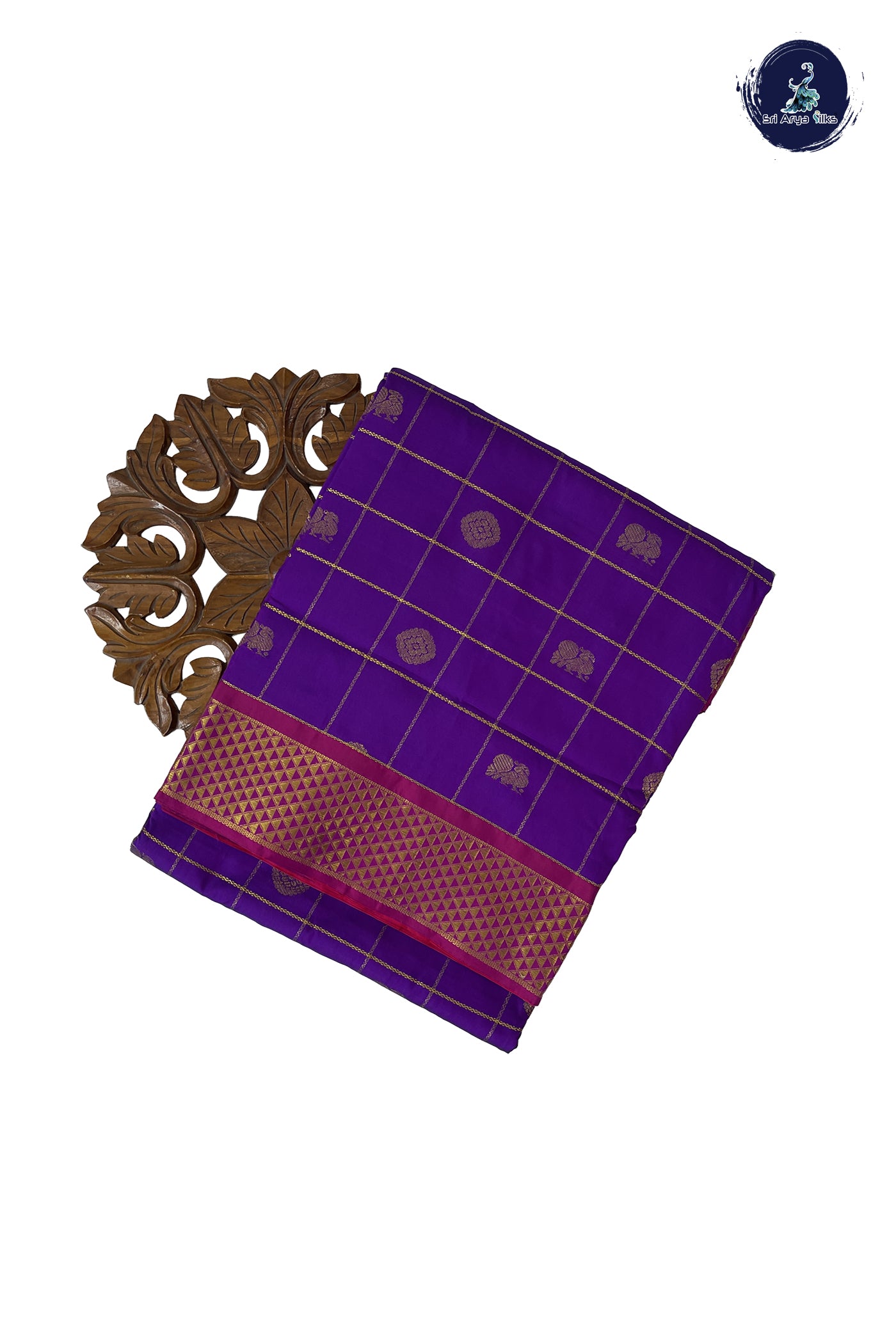 Purple 10 Yards Semi Silk With Zari Checked Pattern