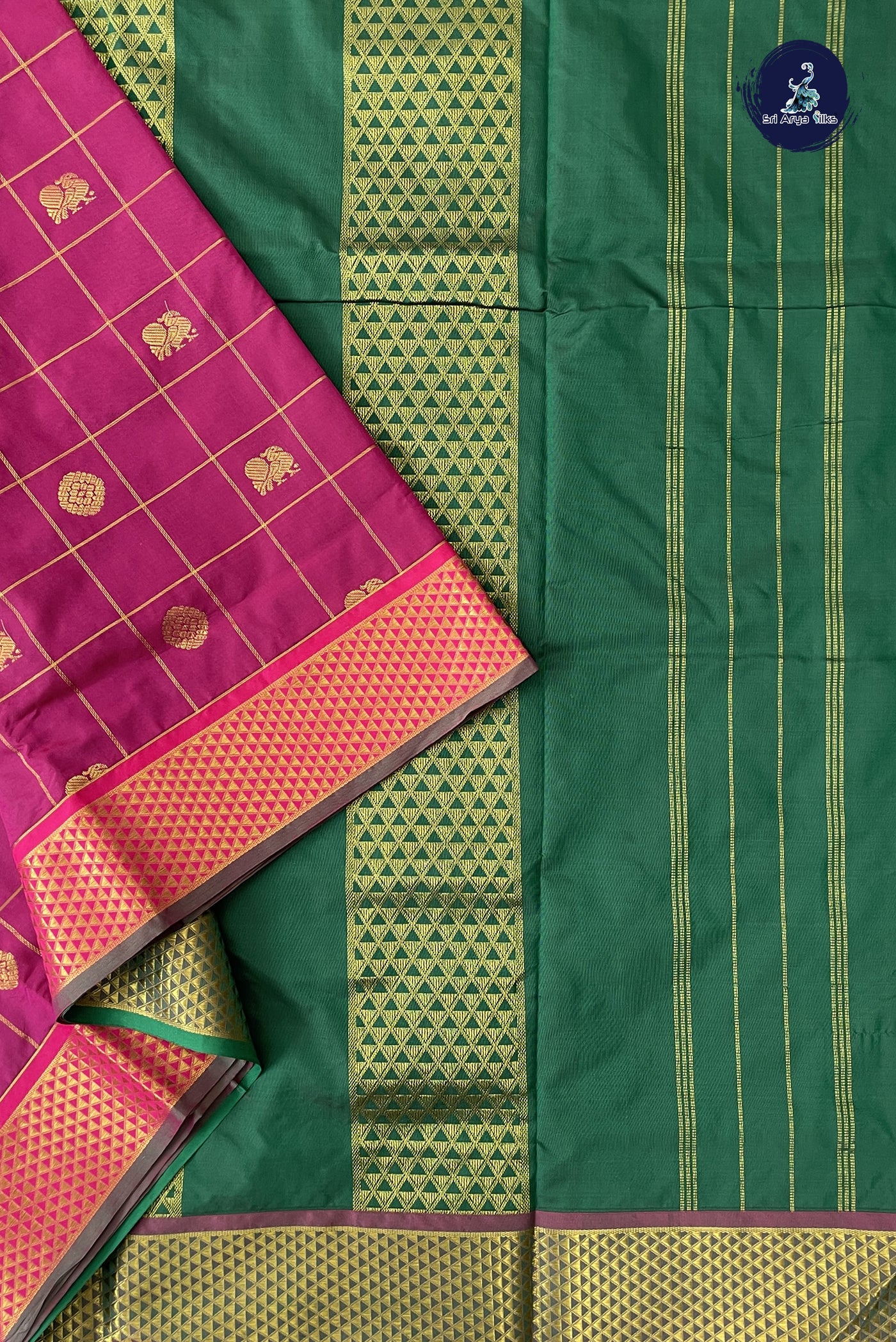Pinkish Maroon 10 Yards Semi Silk With Zari Checked Pattern