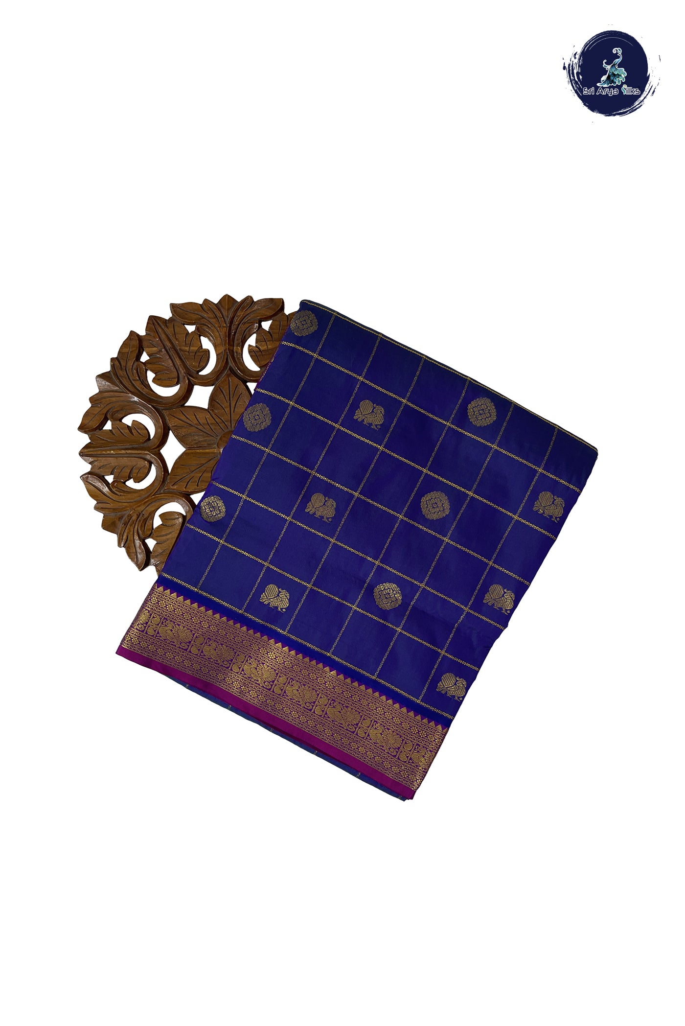 Violet 10 Yards Semi Silk With Zari Checked Pattern