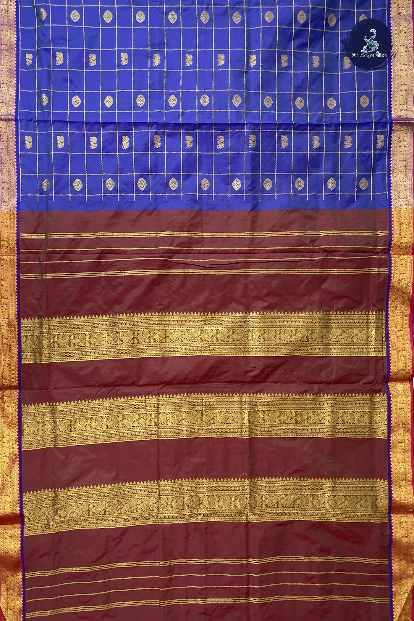 Violet 10 Yards Semi Silk With Zari Checked Pattern