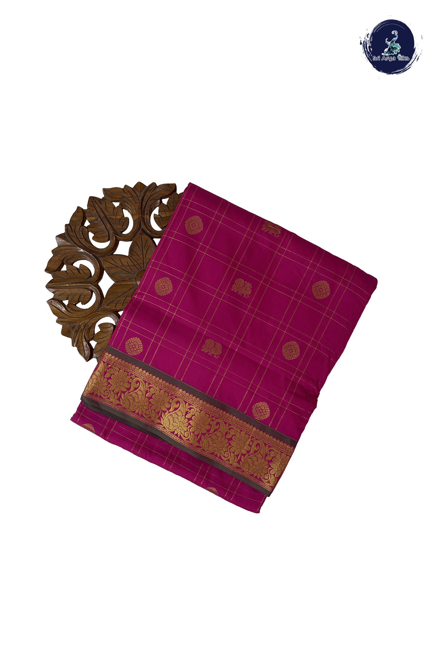 Dark Pink 10 Yards Semi Silk With Zari Checked Pattern