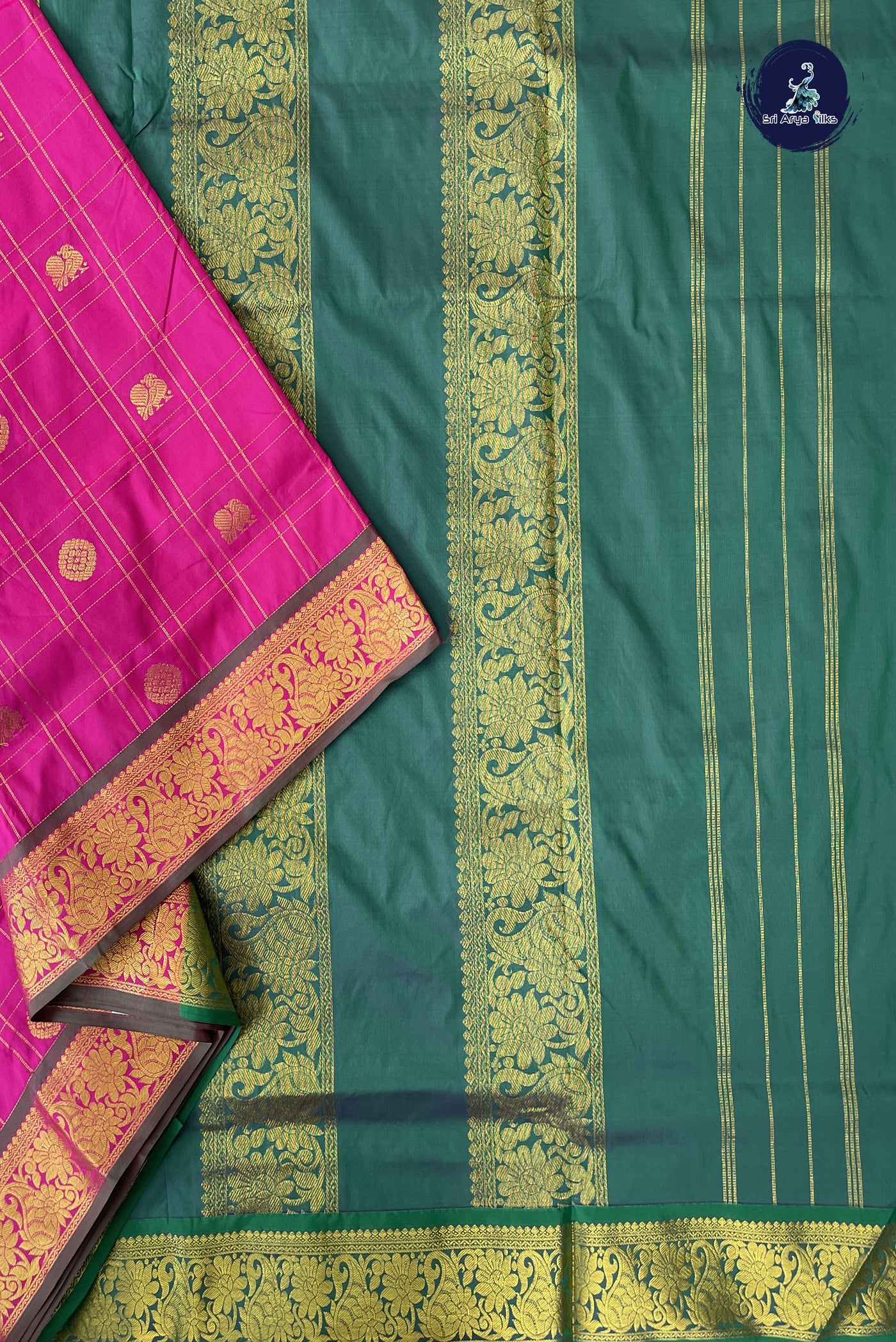 Dark Pink 10 Yards Semi Silk With Zari Checked Pattern
