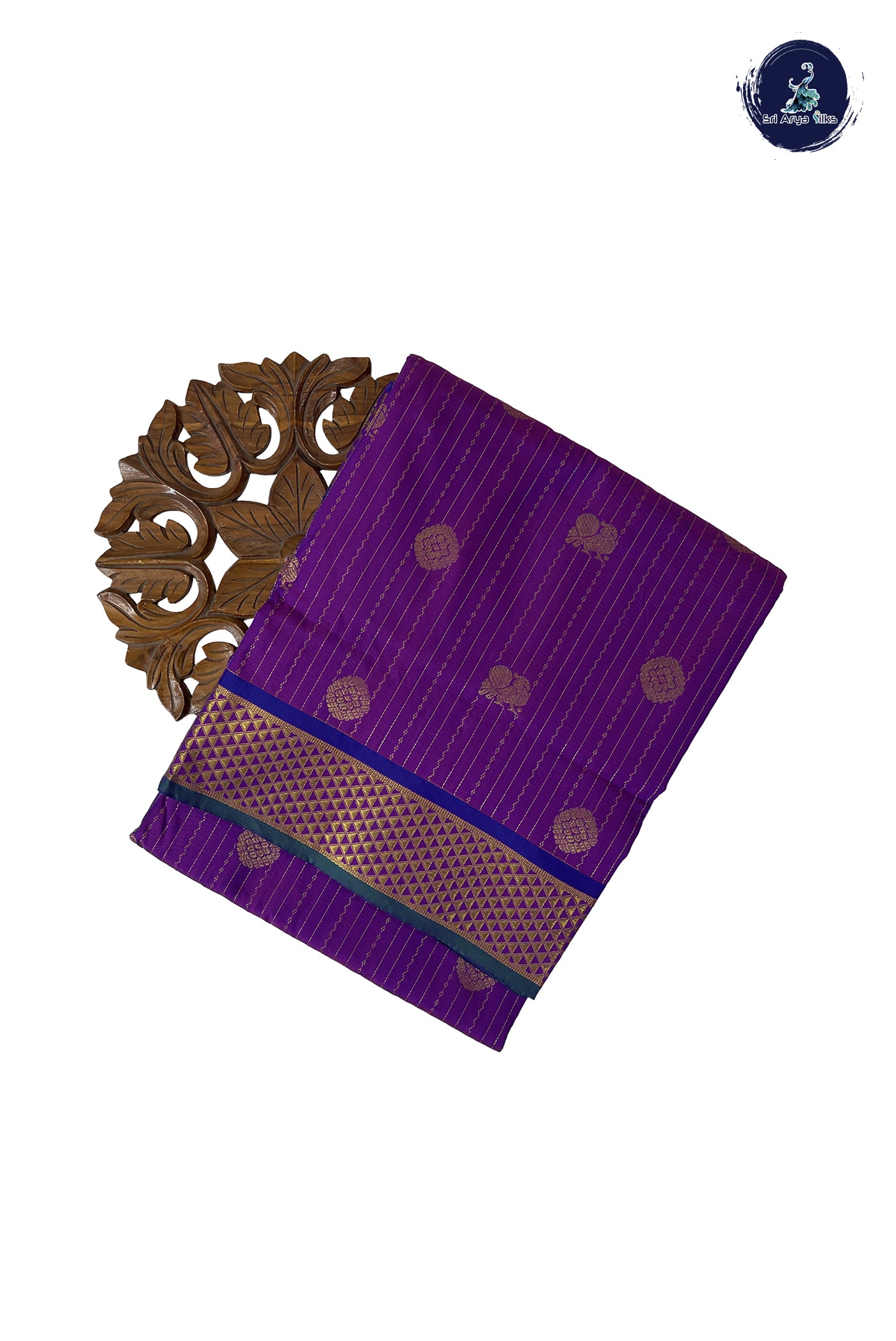 Dual Tone Purple 10 Yards Semi Silk With Stripes Pattern