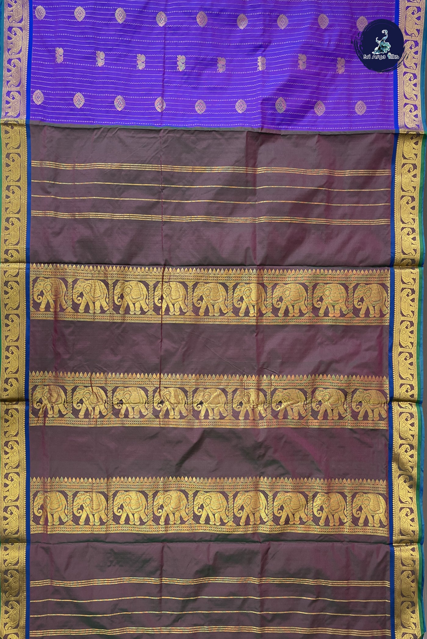 Violet 10 Yards Semi Silk With Stripes Pattern