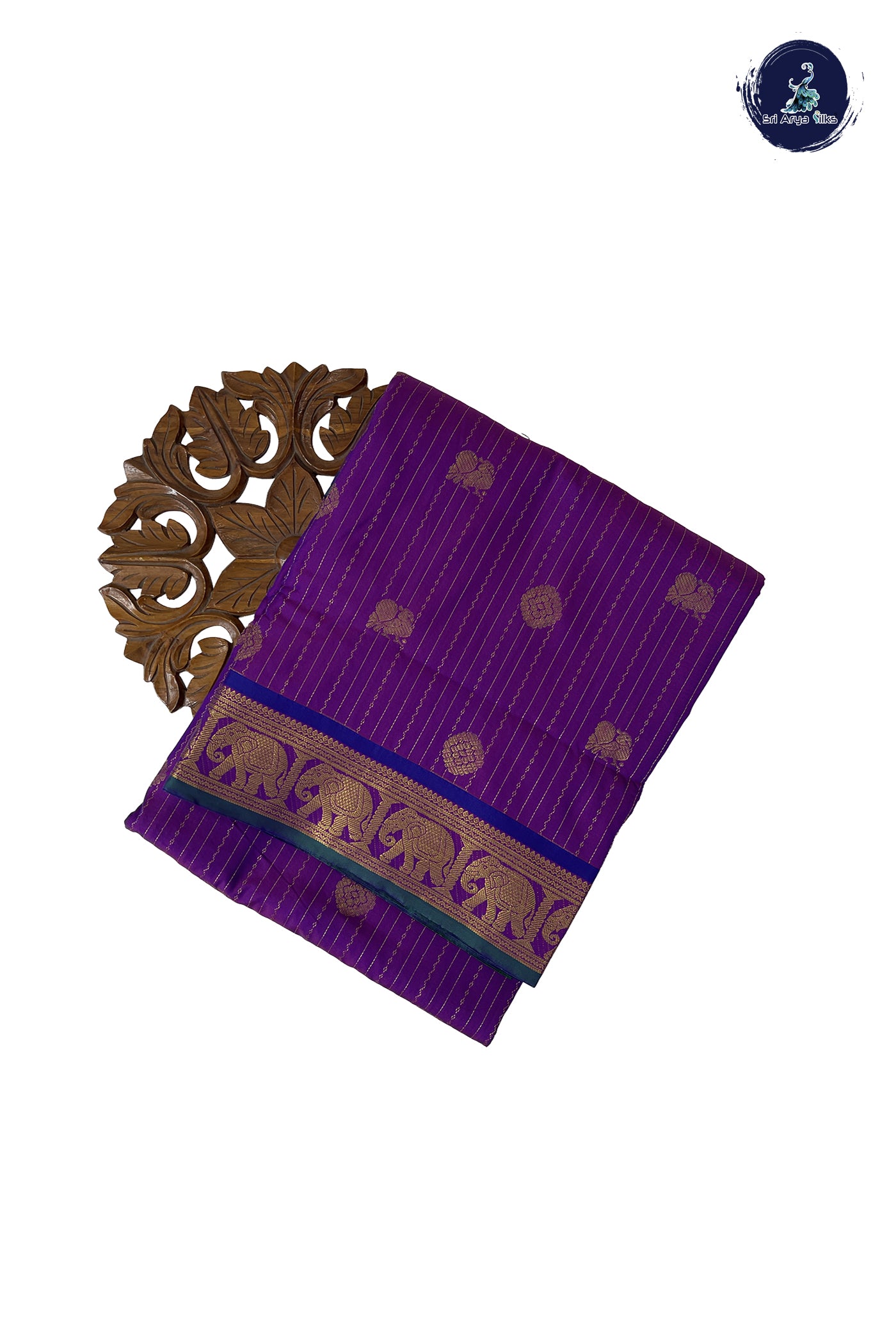 Dual Tone Purple 10 Yards Semi Silk With Stripes Pattern