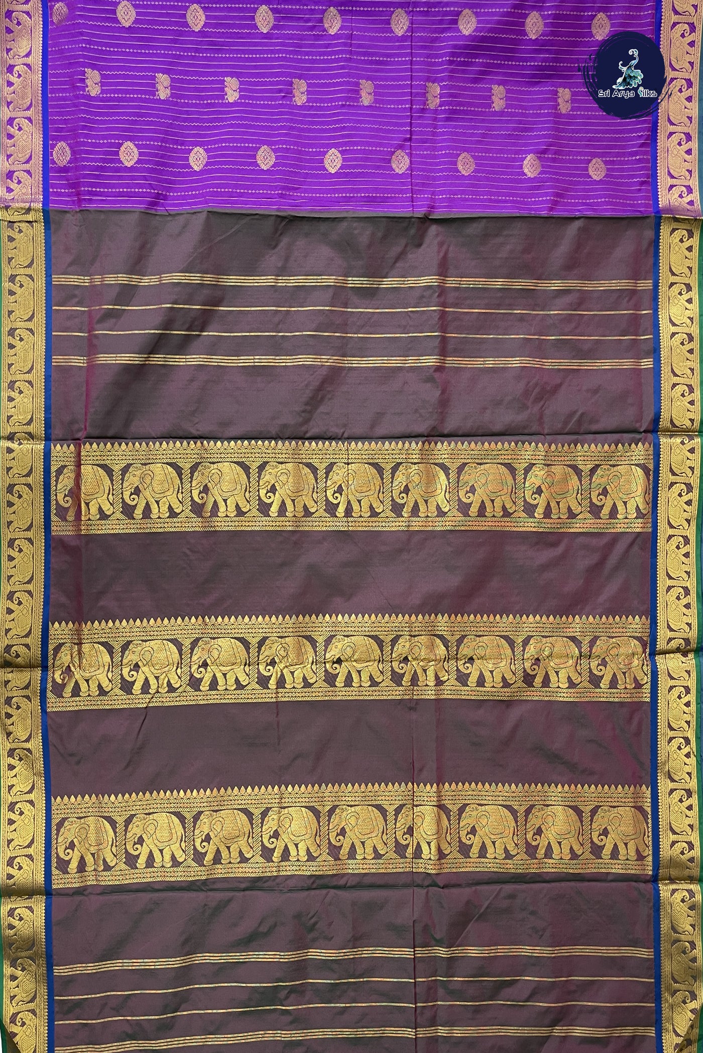 Dual Tone Purple 10 Yards Semi Silk With Stripes Pattern