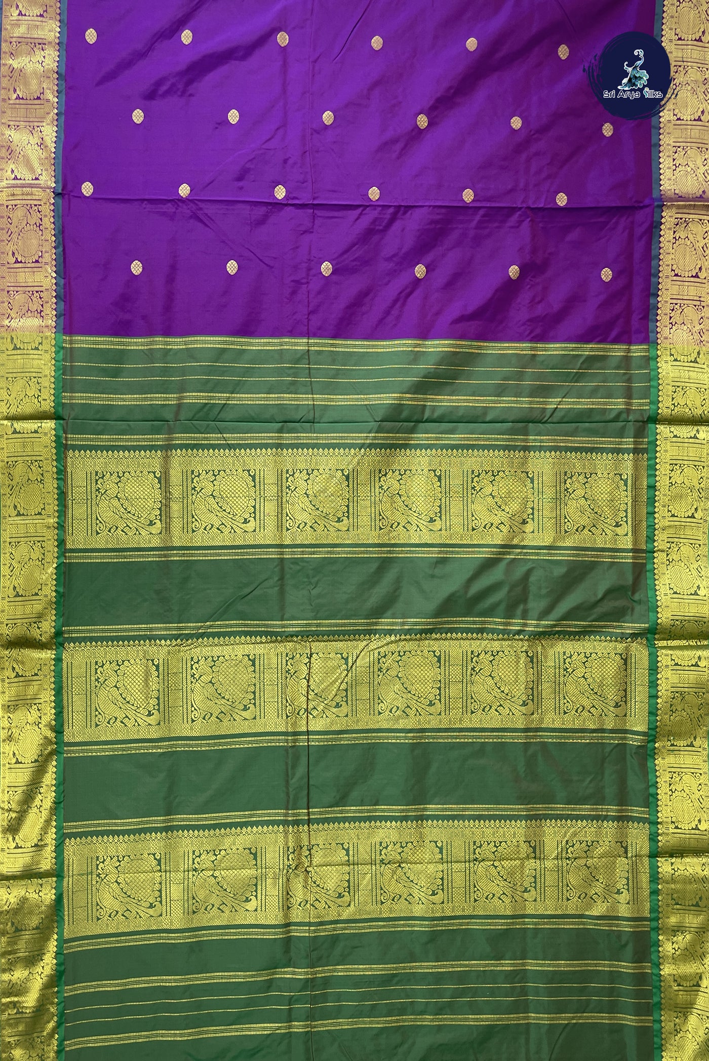 Purple 10 Yards Semi Silk With Zari Buttas Pattern