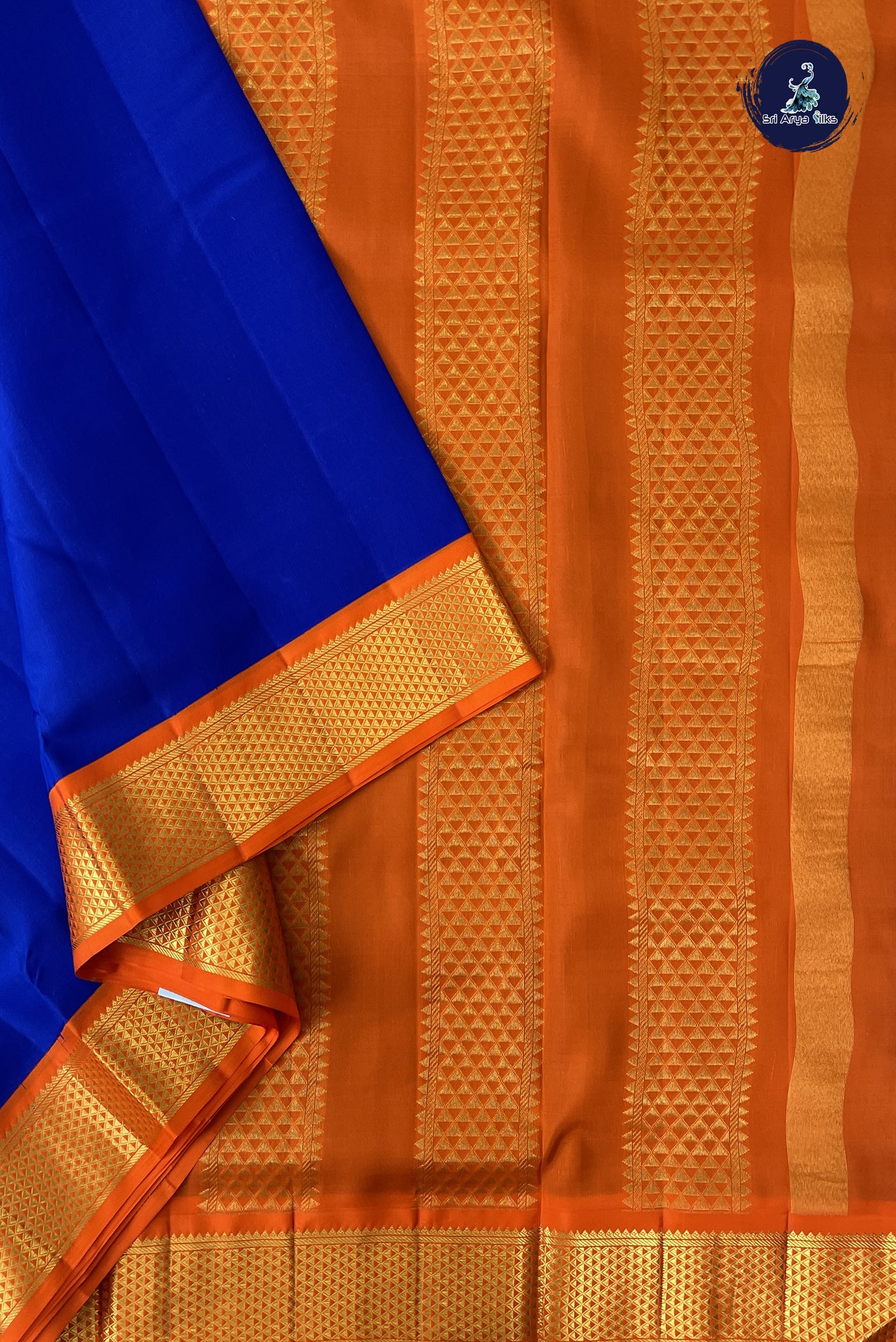 MS Blue Madisar 10 Yards Silk Saree With Plain Pattern