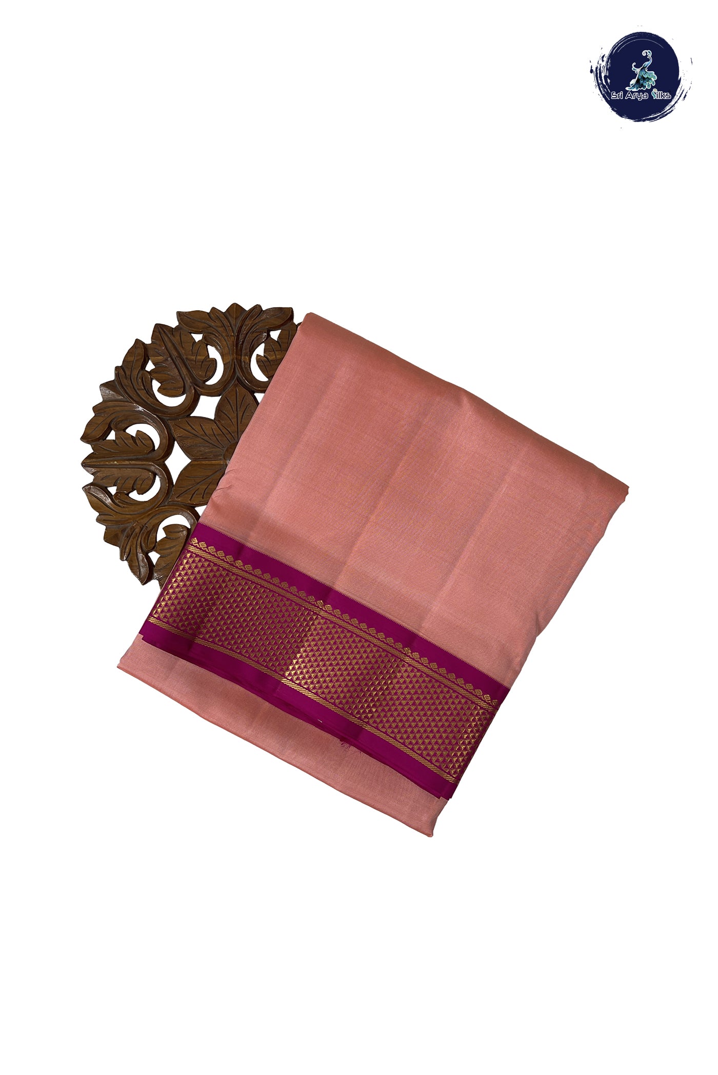 Peach Madisar 10 Yards Silk Saree With Plain Pattern