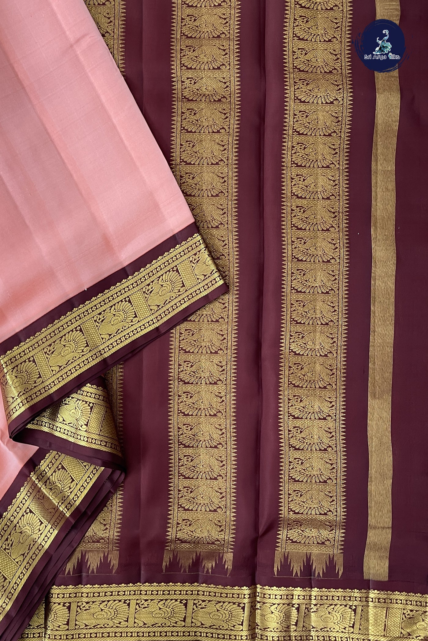 Peach Madisar 10 Yards Silk Saree With Plain Pattern