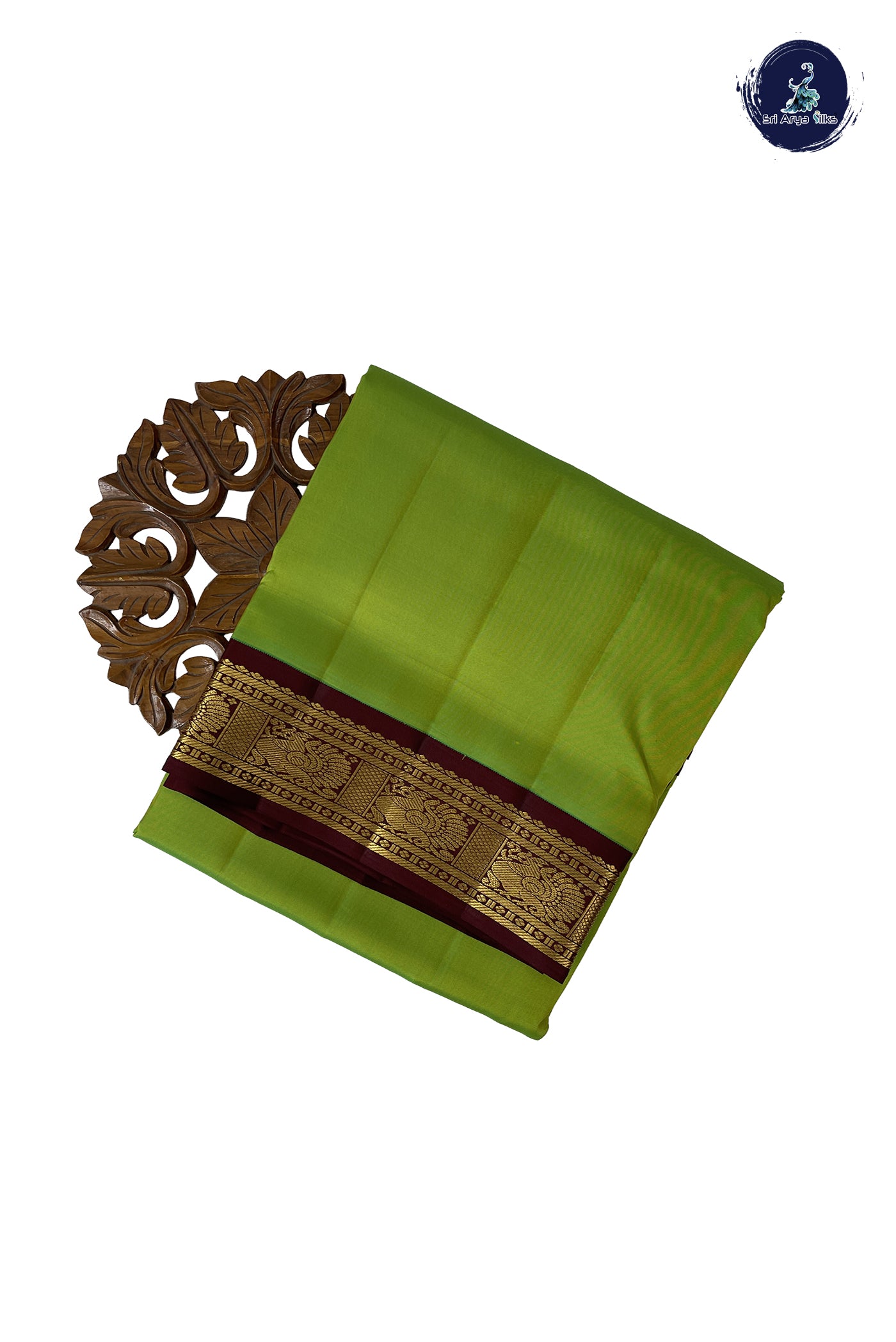 Lime Green Madisar 10 Yards Silk Saree With Plain Pattern