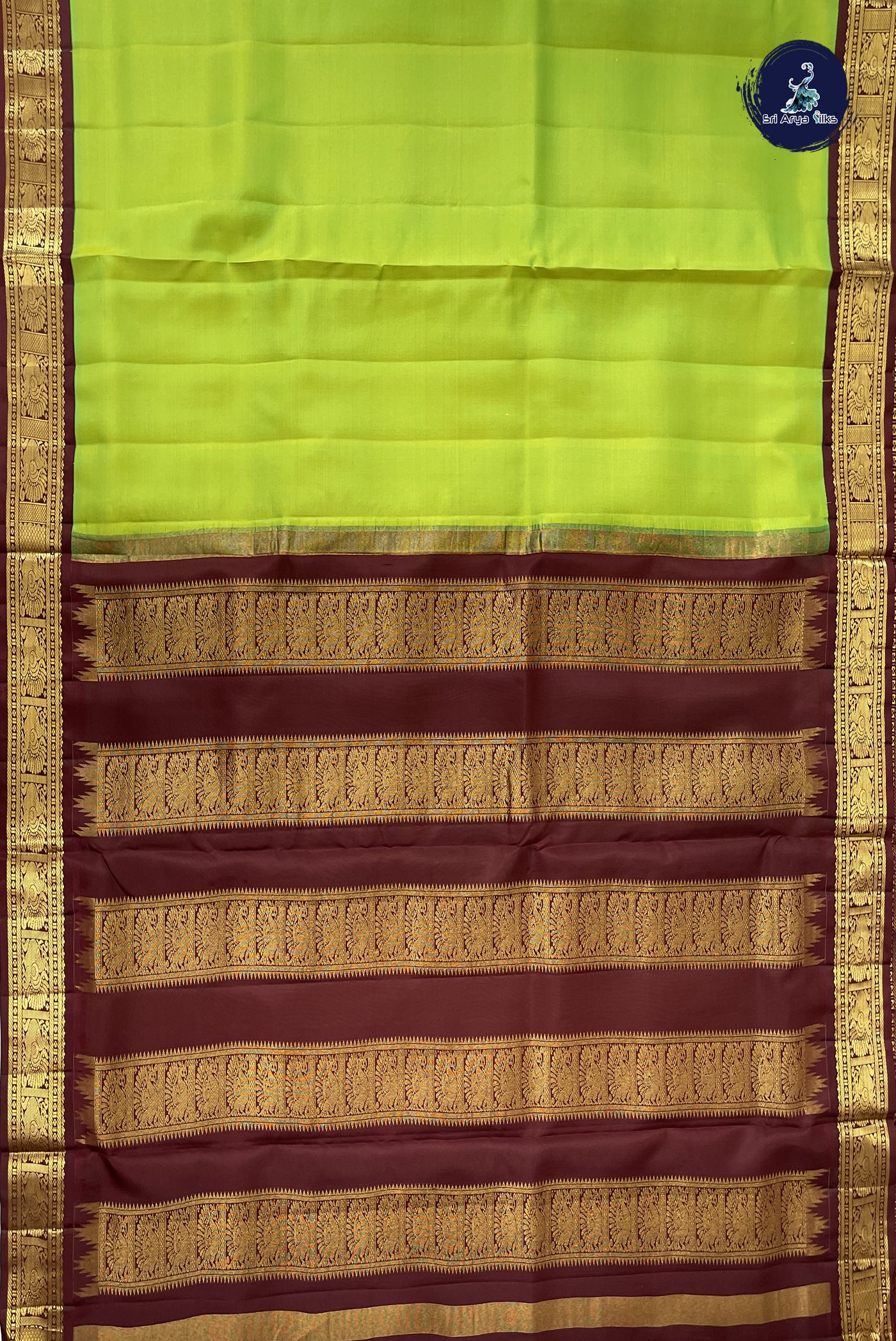 Lime Green Madisar 10 Yards Silk Saree With Plain Pattern
