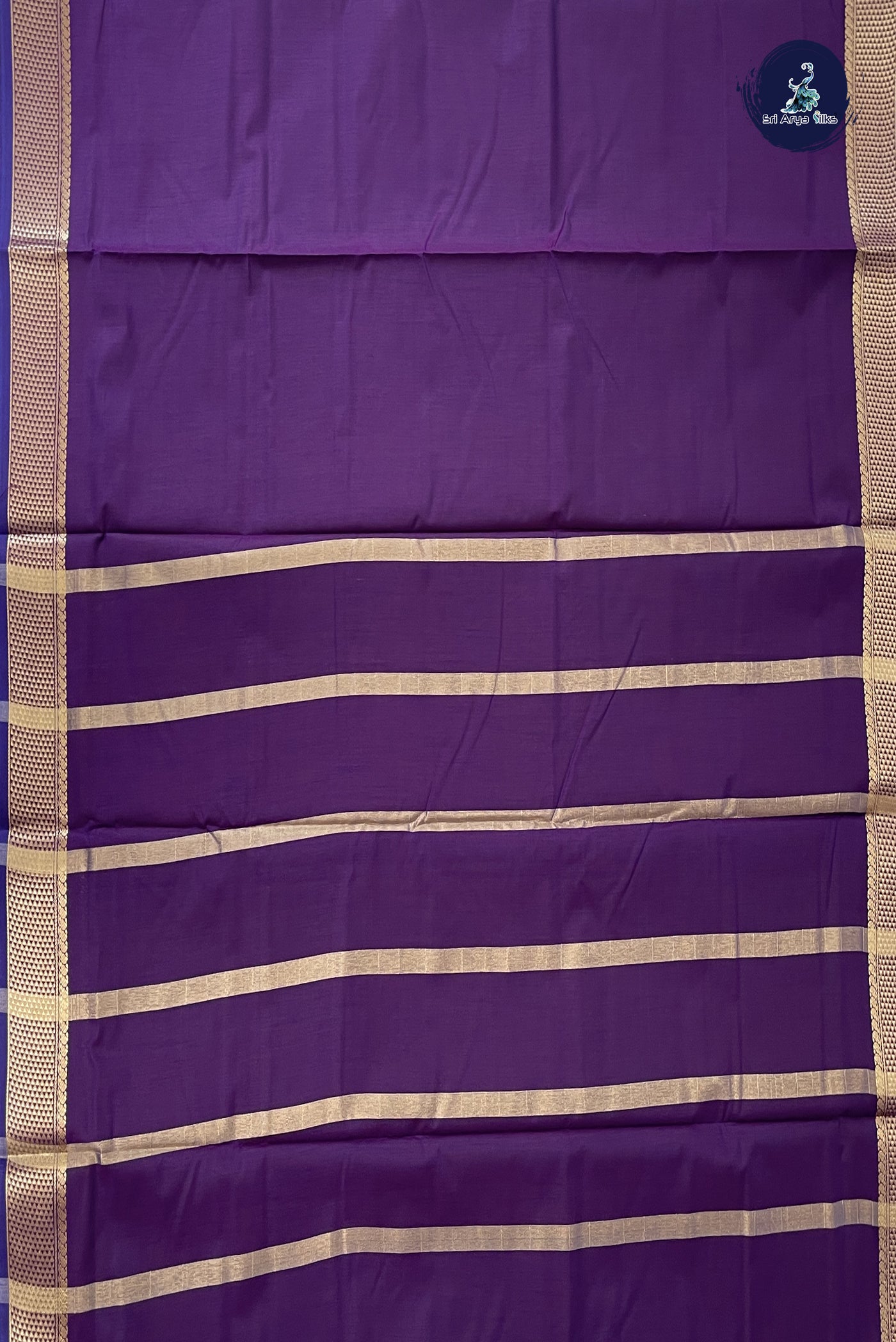 Dark Plum Madisar Semi Silk Cotton Saree With Plain Pattern