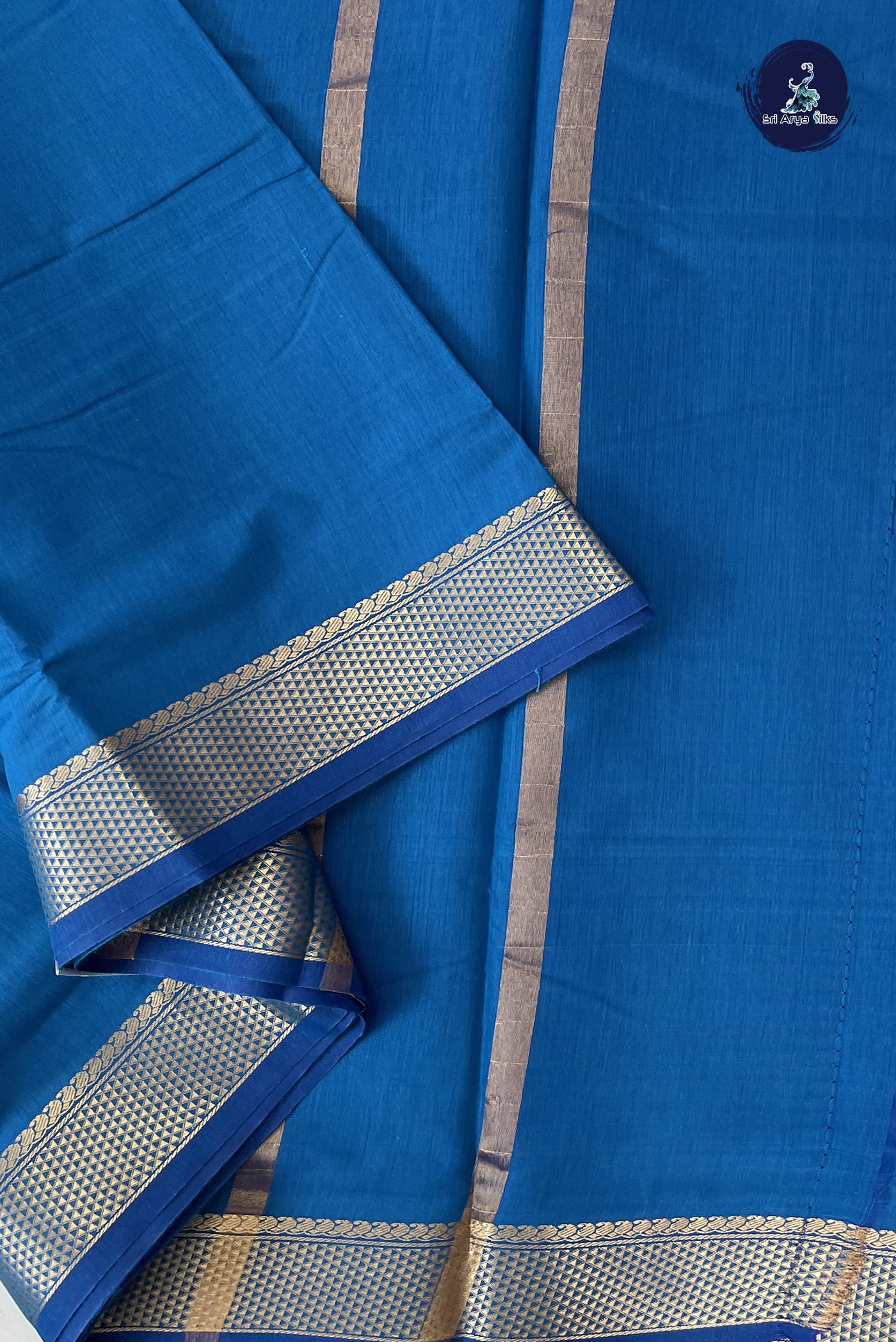 Sapphire Blue Madisar Semi Silk Cotton Saree With Plain Pattern