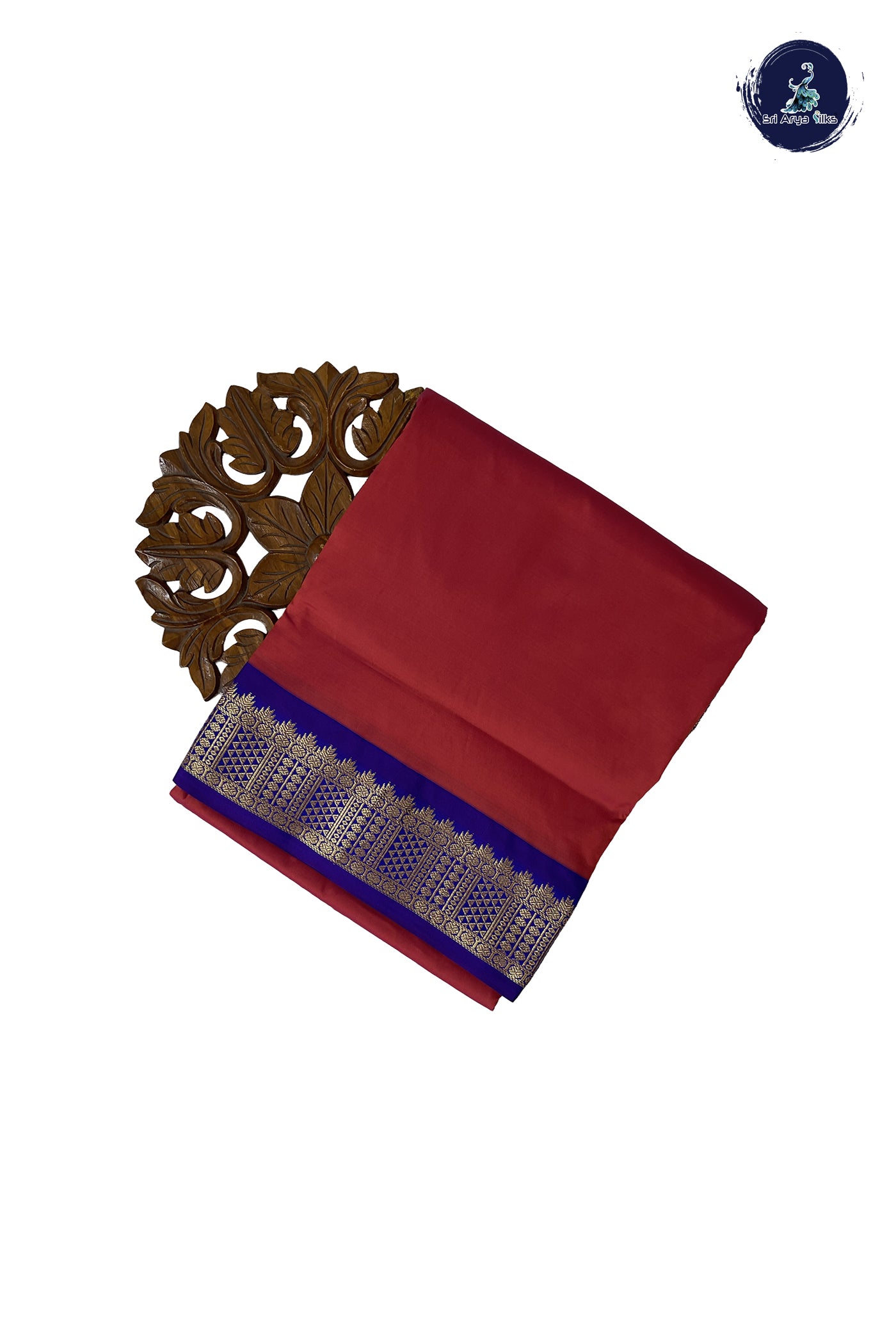 Brick Red Madisar Semi Silk Saree With Plain Pattern