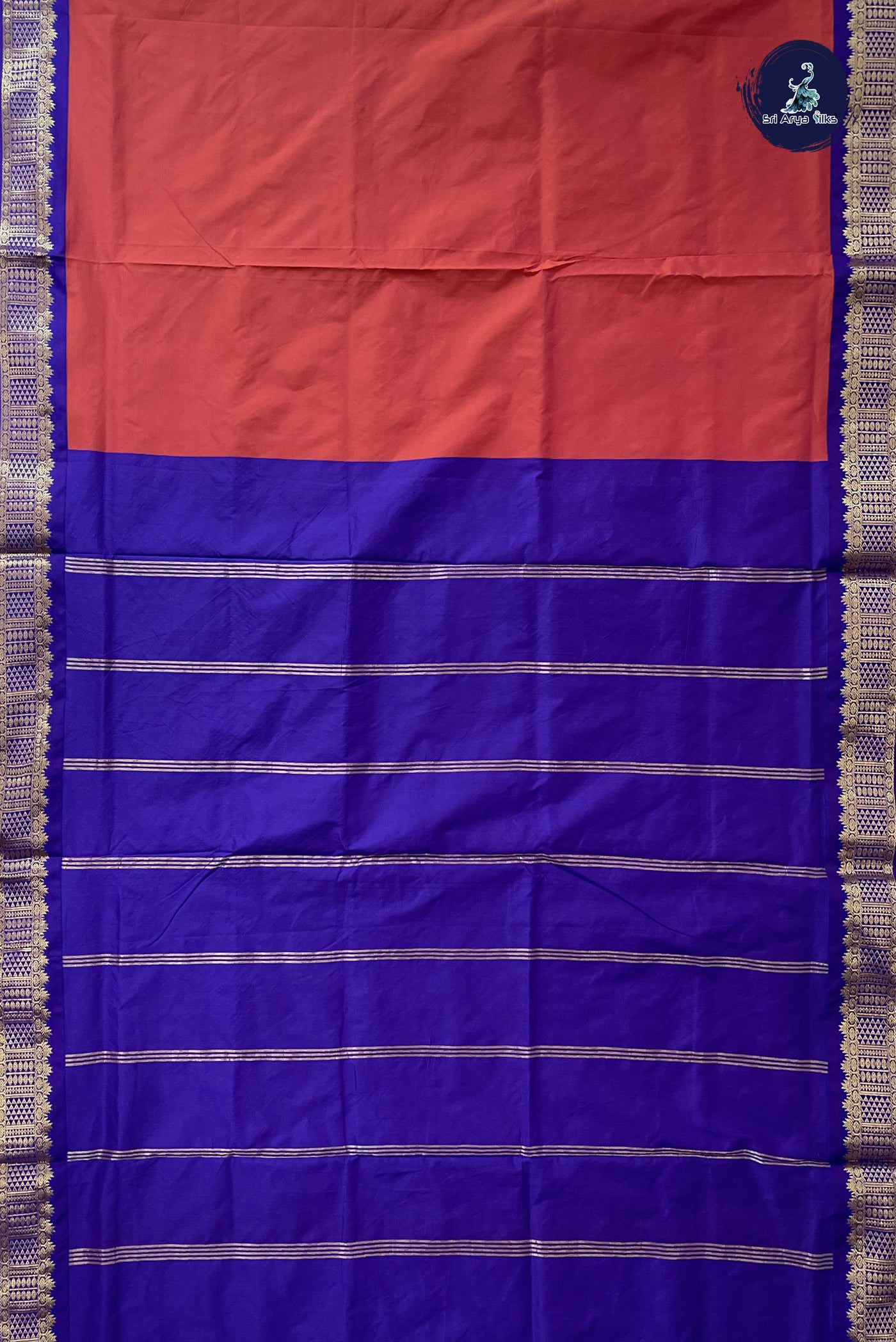 Brick Red Madisar Semi Silk Saree With Plain Pattern