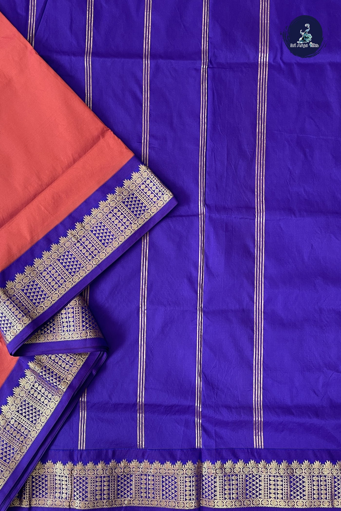 Brick Red Madisar Semi Silk Saree With Plain Pattern