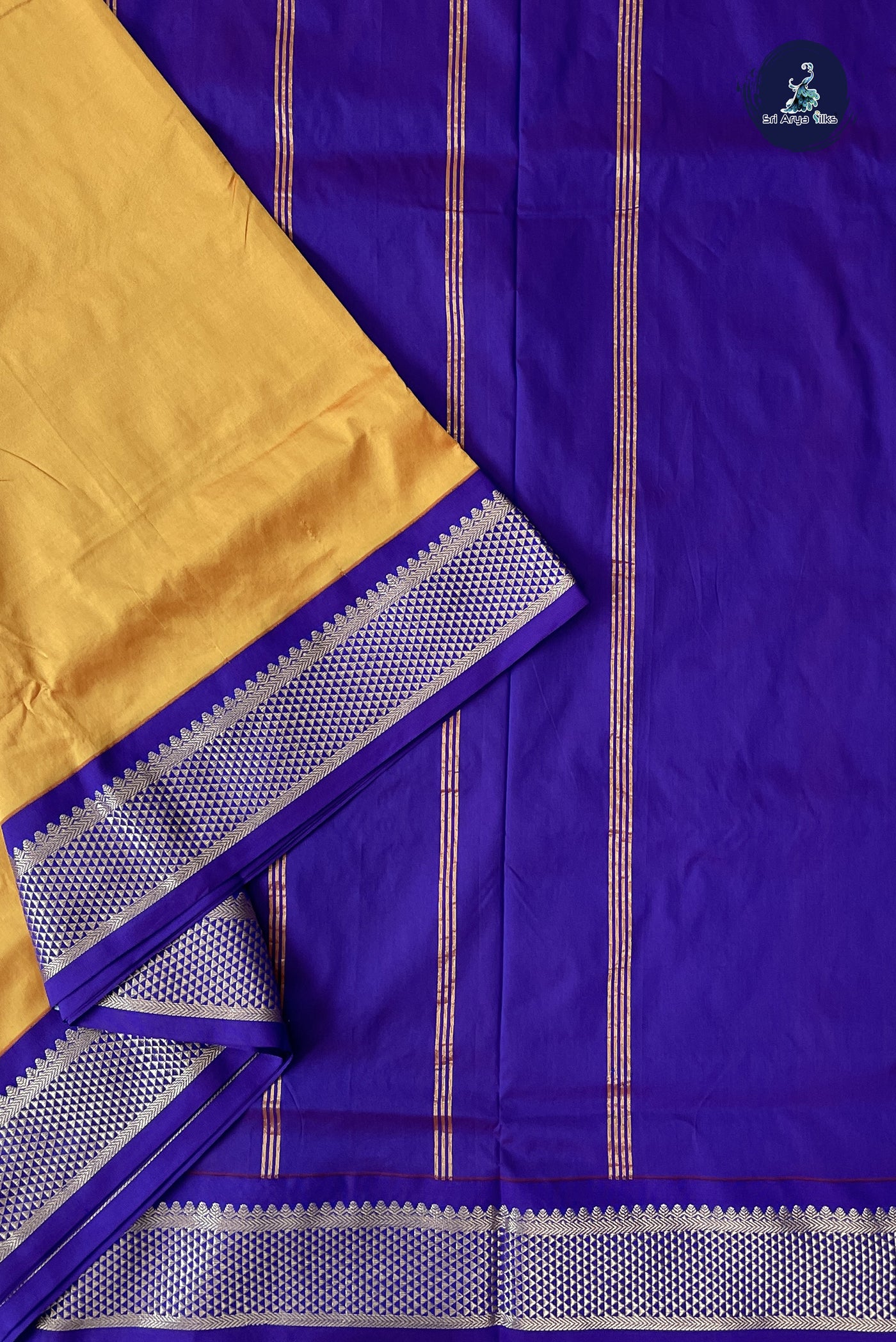 Lite Mustard Orange Madisar Semi Silk Saree With Plain Pattern