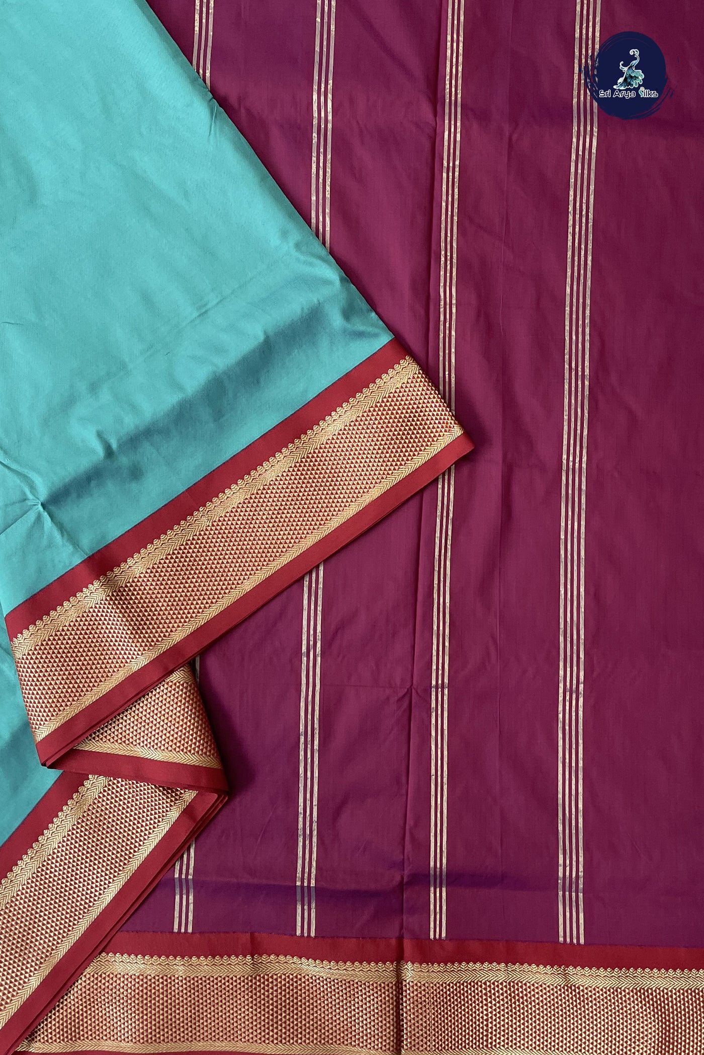 Teal Blue Madisar Semi Silk Saree With Plain Pattern