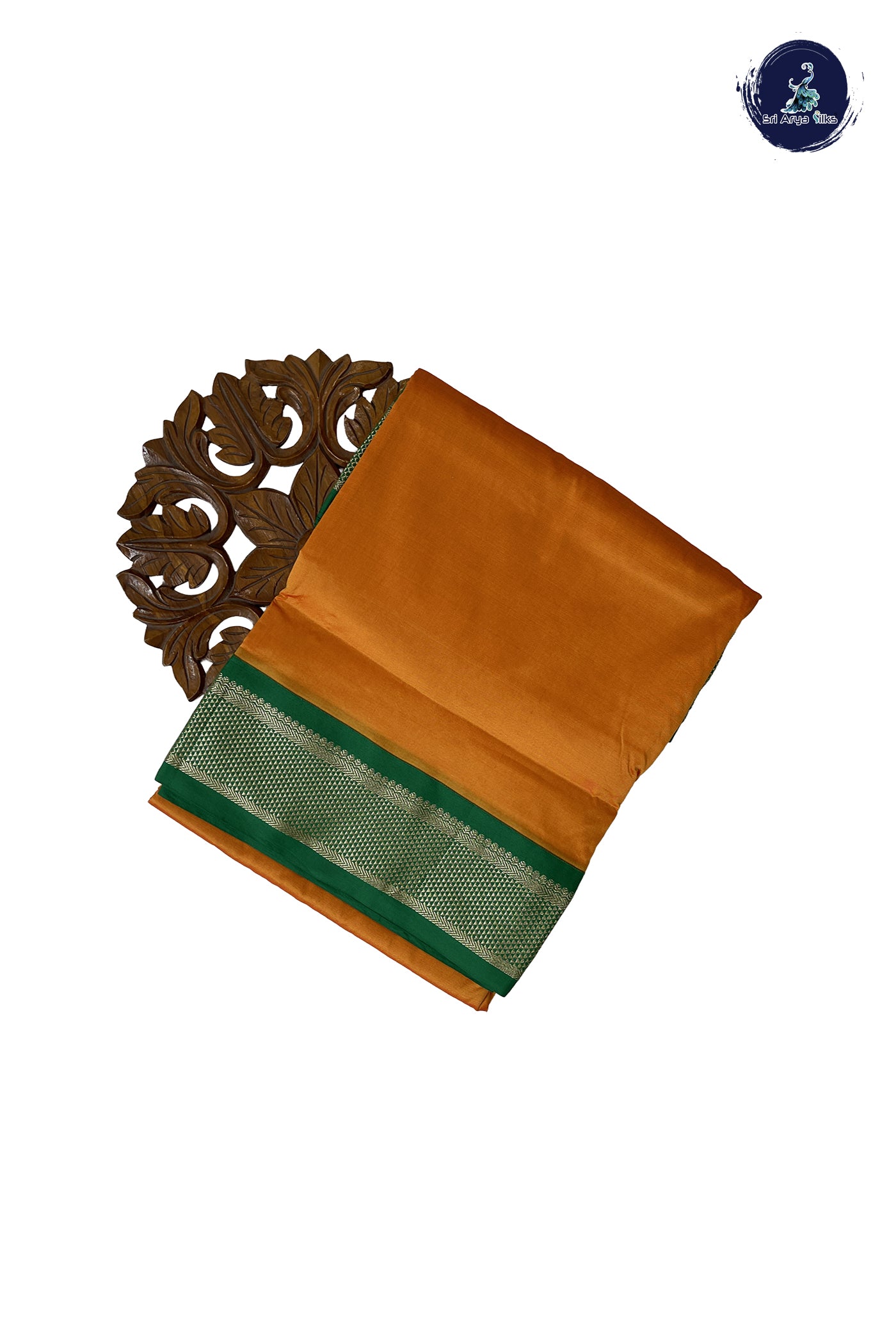 Yellowish Orange Madisar Semi Silk Saree With Plain Pattern
